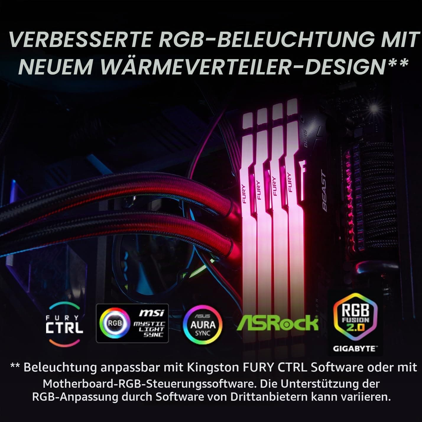 Kingston FURY Beast Schwarz RGB 16GB 6000MT/s DDR5 CL36 DIMM Desktop Gaming Speicher Einzelnes Modul AMD EXPO/ Intel XMP - KF560C36BBE2A-16 Bild 3
