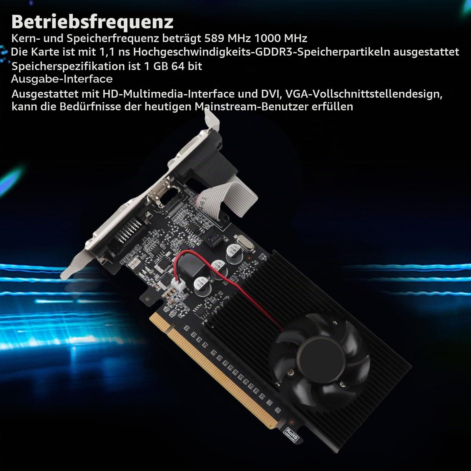 Bewinner Desktop Grafikkarte, 1 GB 64 Bit GDDR3 Gaming Grafikkarte, 589 MHz 1000 MHz 2560 X 1600 Desktop Grafikkarte, HDMI VGA DVI Grafikkarte Bild 7