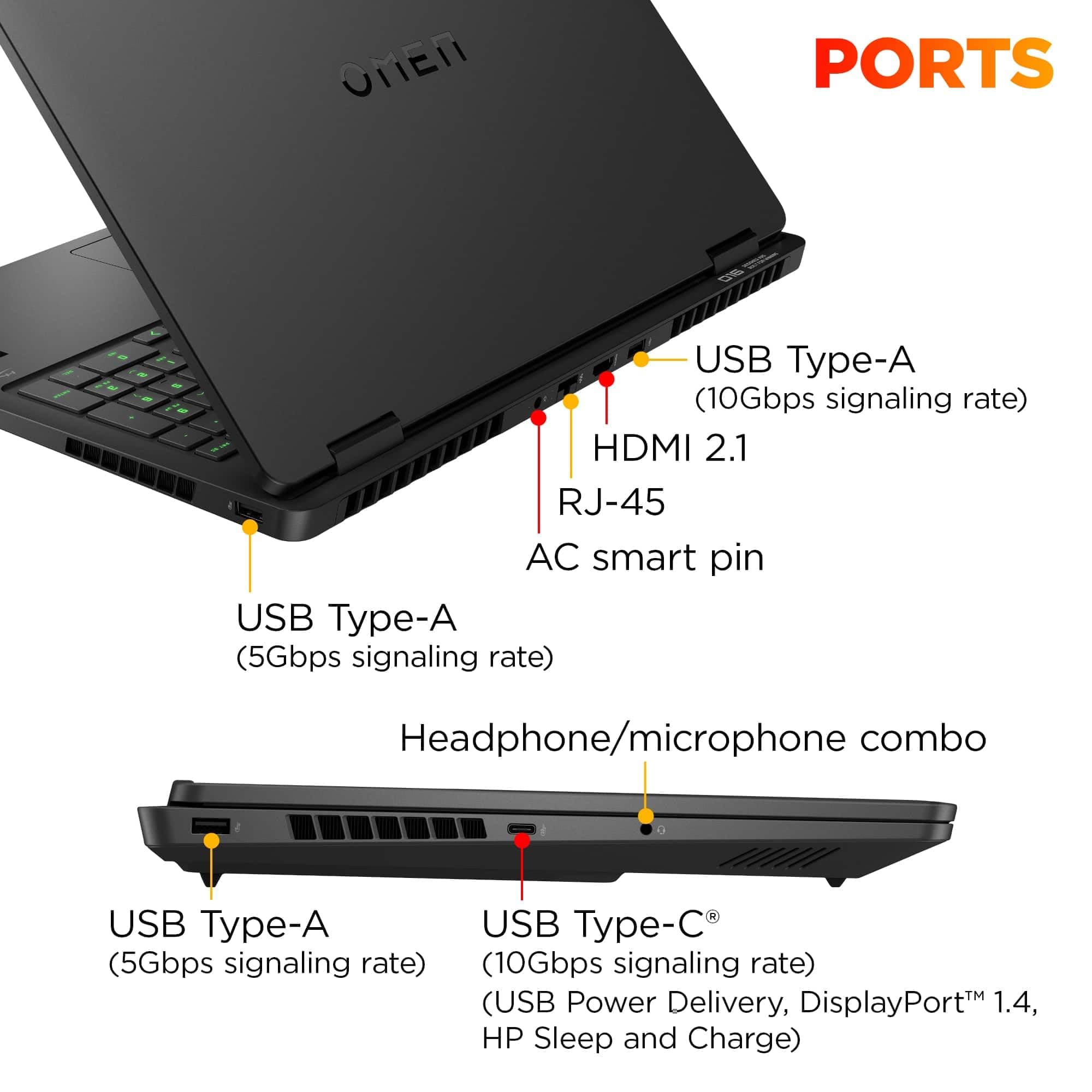 HP OMEN 16 Slim Gaming Laptop mit Headset (AMD Ryzen 9 8940HX, 64GB DDR5, 2TB SSD, NVIDIA RTX 5060 8GB, 16-core (>Ultra 7-155H)), FHD+ 144Hz Display, 4-Zonen RGB-Hintergrundbeleuchtung, IR-Webcam 64GB|2TB + Headset Bild 6