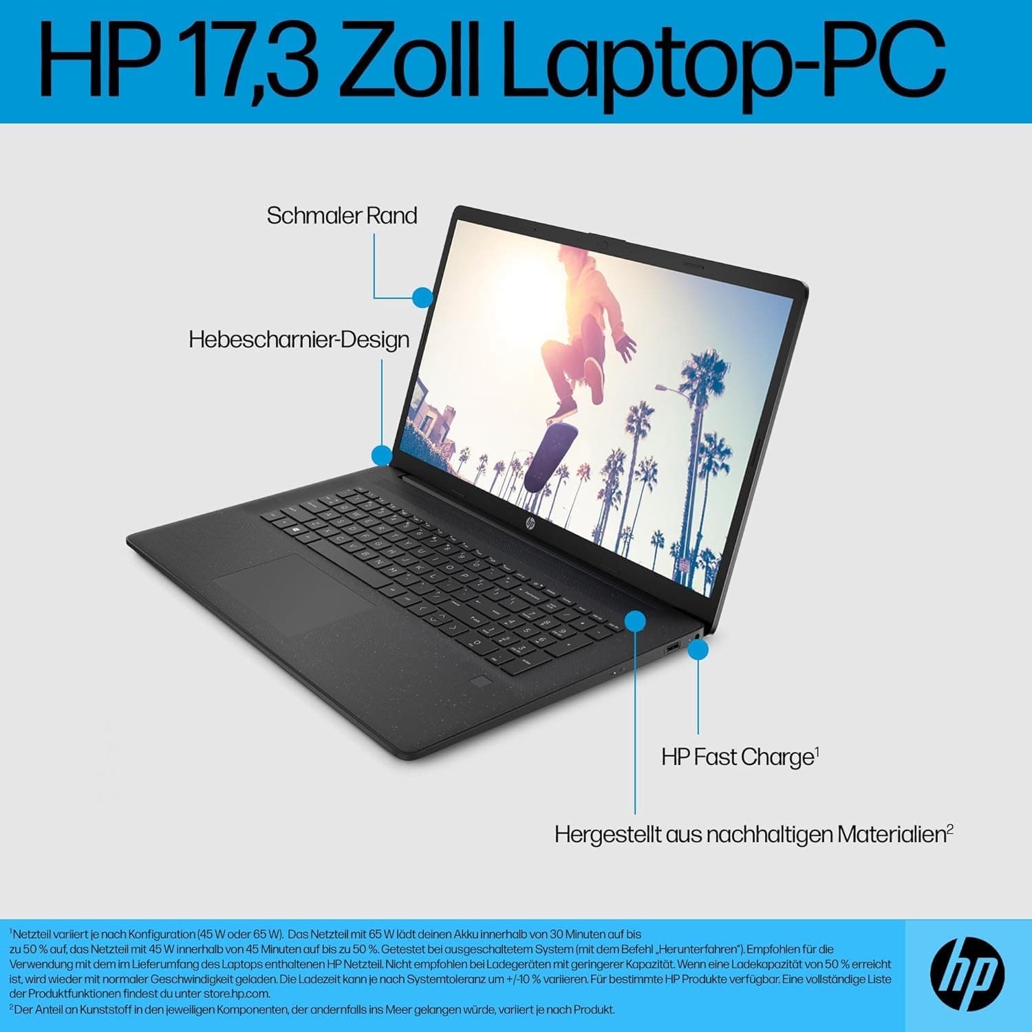 HP Laptop mit 17,3" HD+ Display, Intel Celeron N4120, 8 GB DDR4 RAM, 256 GB SSD, Intel UHD-Grafik, Windows 11, QWERTZ Tastatur, Schwarz Bild 2