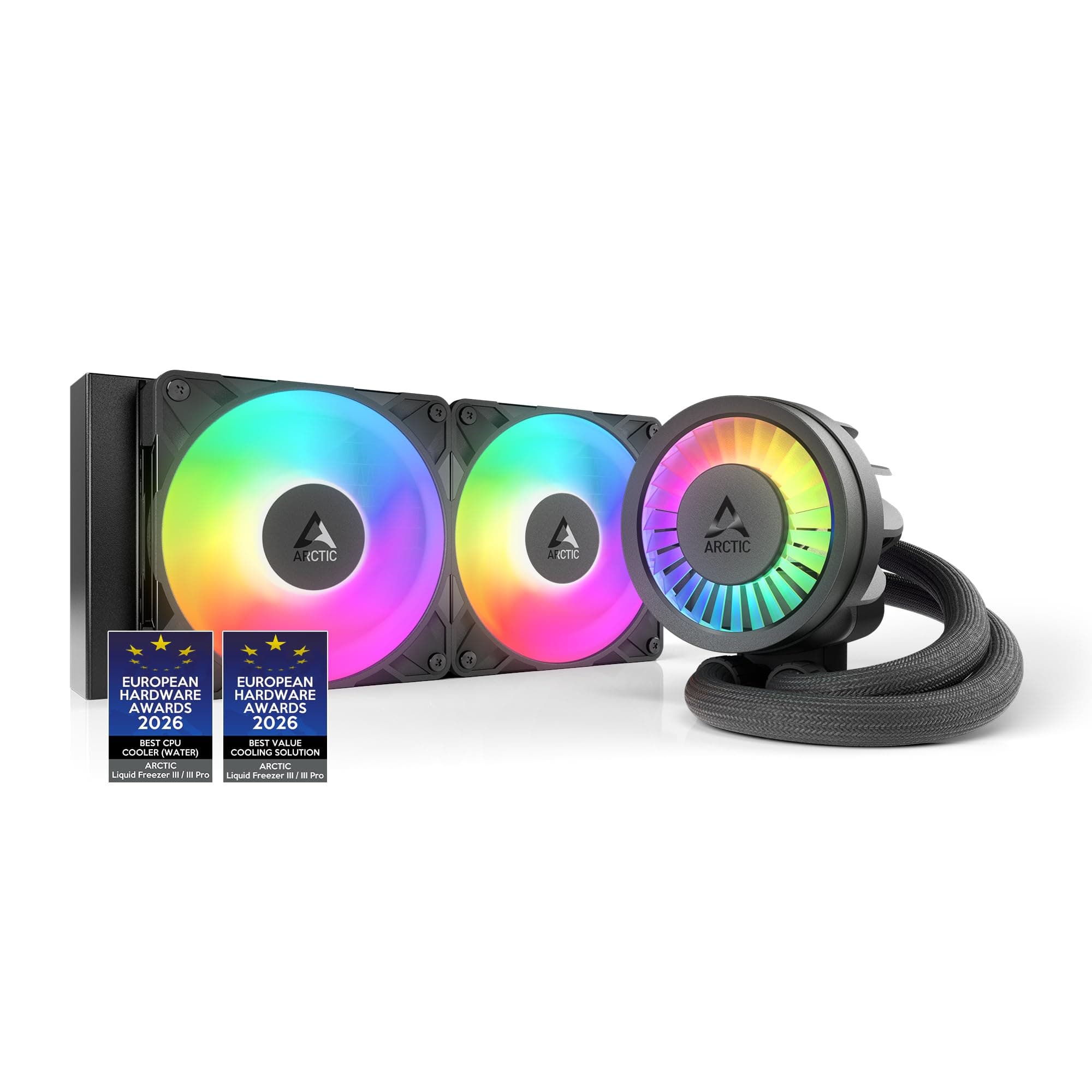ARCTIC Liquid Freezer III Pro 240 A-RGB - Wasserkühlung PC, AIO CPU Wasserkühler, 2x120 mm, 38 mm Radiator, PWM-Pumpe, VRM-Lüfter, AMD AM5/AM4, Intel LGA1851/1700 Contact Frame - Schwarz Bild 2