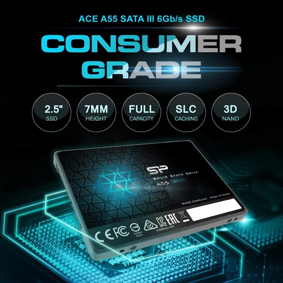 Silicon Power SSD 2TB 3D NAND A55 SLC Cache Performance Boost 2.5 inch SATA III 7mm (0.28") Internal Solid State Drive 1 Pack 2TB Bild 5