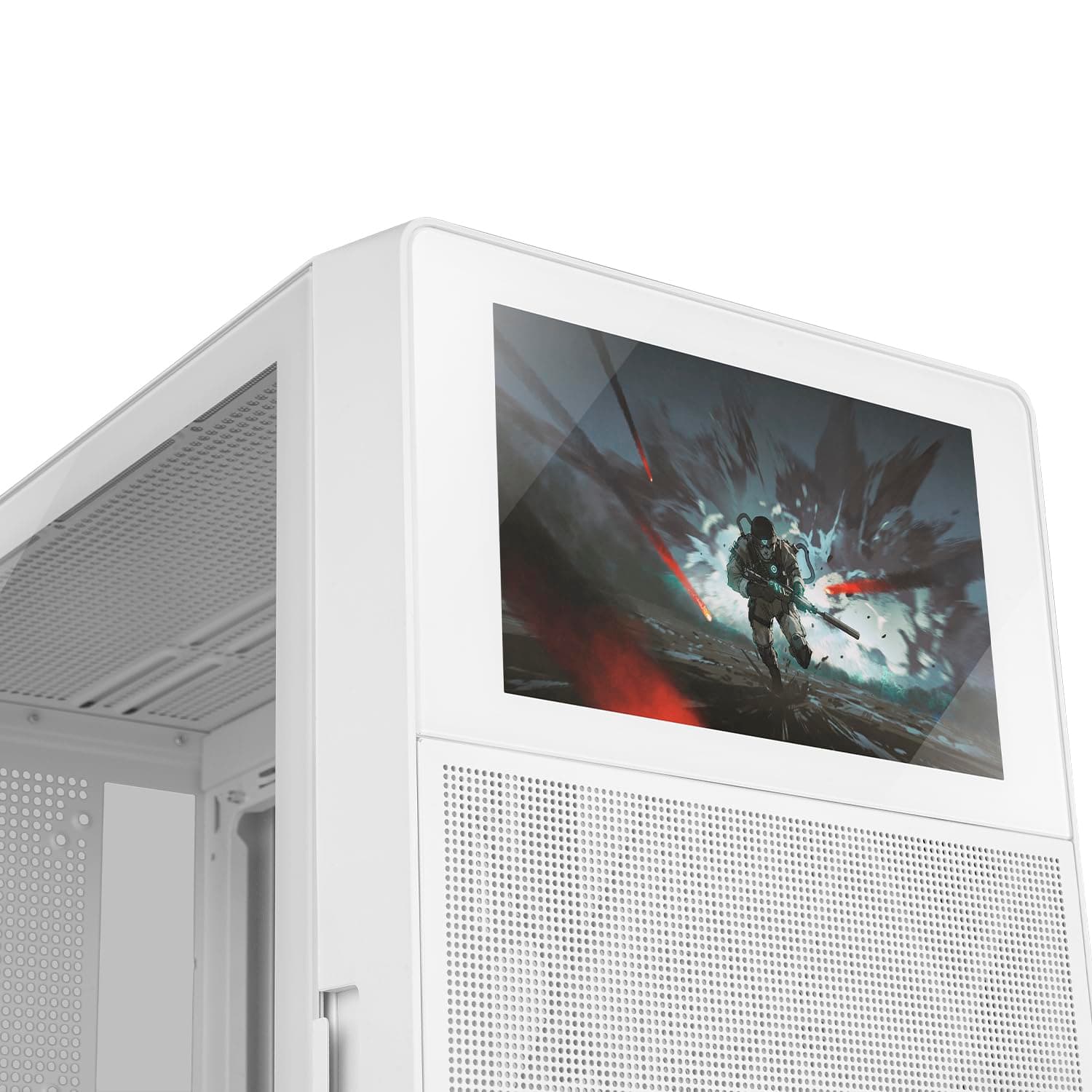 NOX Xtreme Products Hummer BIOS White – ATX/Micro-ATX/ITX Midi-Tower mit 8"-LCD-Display, Front Metal Mesh, Seitenfenster aus gehärtetem Glas, Platz für 11 Lüfter, USB-C/USB 3.0, Weiß Bild 3