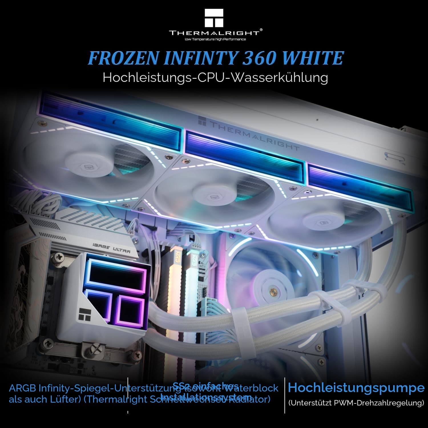 TR Frozen Infinity 360 WHITE, Dreifach-PWM-Lüfter mit 2000 U/min, Desktop-Aio-CPU-Kühler, für AM4 / AM5 und Intel LGA1150 1151/1200/2011/1700/1851, EA-Kühler Bild 3