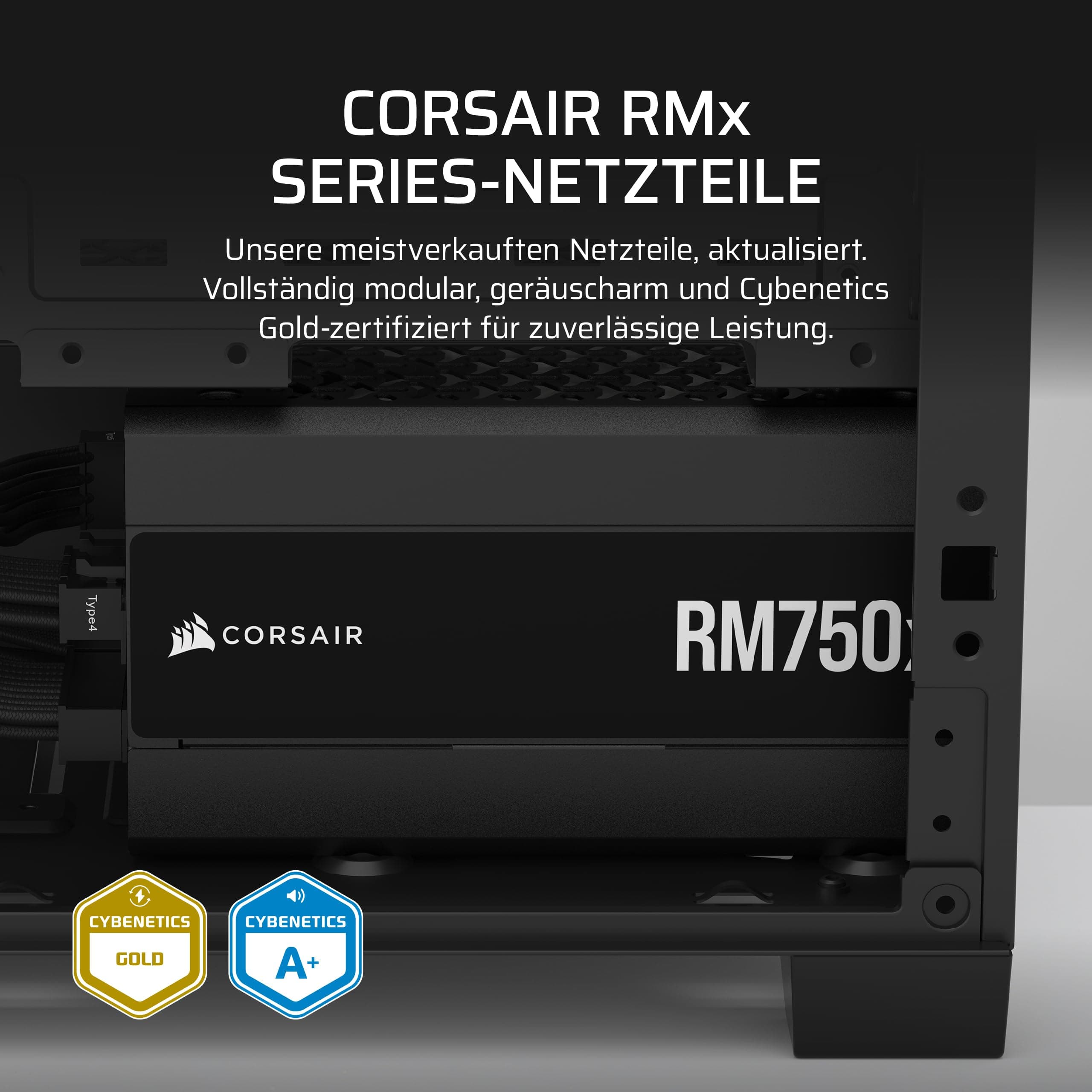 CORSAIR RM750x Geräuscharmes Vollständig Modulares ATX-Netzteil – Zero RPM-Lüftermodus, ATX 3.1-Konform, PCIe 5.1-Unterstützung, Cybenetics Gold, Native 12V-2x6-Anschluss – Schwarz RMx (2024) ATX 3.1, PCIe 5.1 750W Bild 4
