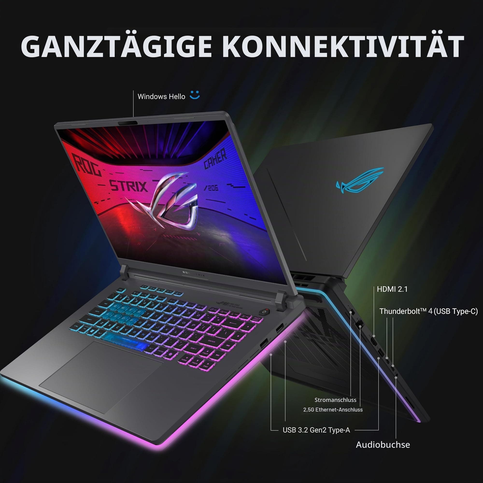 ASUS ROG Strix G16 (2025) Gaming Laptop, 16 Zoll FHD+ 16:10 165Hz/3ms Display, NVIDIA® GeForce RTX™ 5060 Laptop GPU, Intel® Core™ i7 Prozessor 14650HX, 16GB DDR5, 1TB Gen 4 SSD, Wi-Fi 7, Windows 11 RTX 5060 | 1TB Bild 8