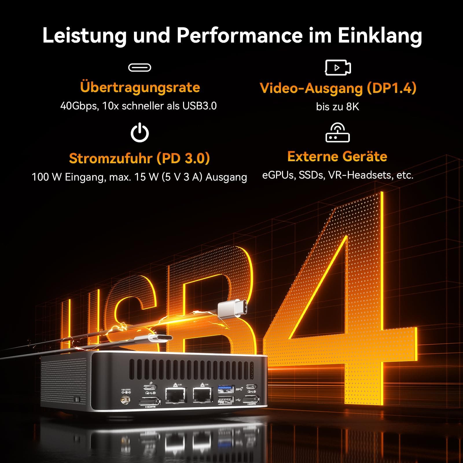 GEEKOM AI Mini PC A8 Max mit AMD Ryzen 9 8945HS, 3 Jahre Garantie, 32 GB DDR5 RAM(kein festgelegter LPDDR) 1 TB SSD, Micro PC W-11 Pro | 8 USB Ports | 8K UHD | Dual LAN Port, für Gaming/Kreativität R9-8945HS(32+1T) Bild 8