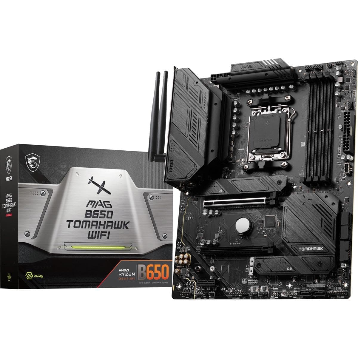 MSI MAG B650 Tomahawk WiFi Gaming Motherboard (AMD AM5, ATX, DDR5, PCIe 4.0, M.2, SATA 6Gb/s, USB 3.2 Gen 2, HDMI/DP, Wi-Fi 6E, AMD Ryzen 7000 Series Desktop Prozessoren) ATX MAG B650 TOMAHAWK WIFI