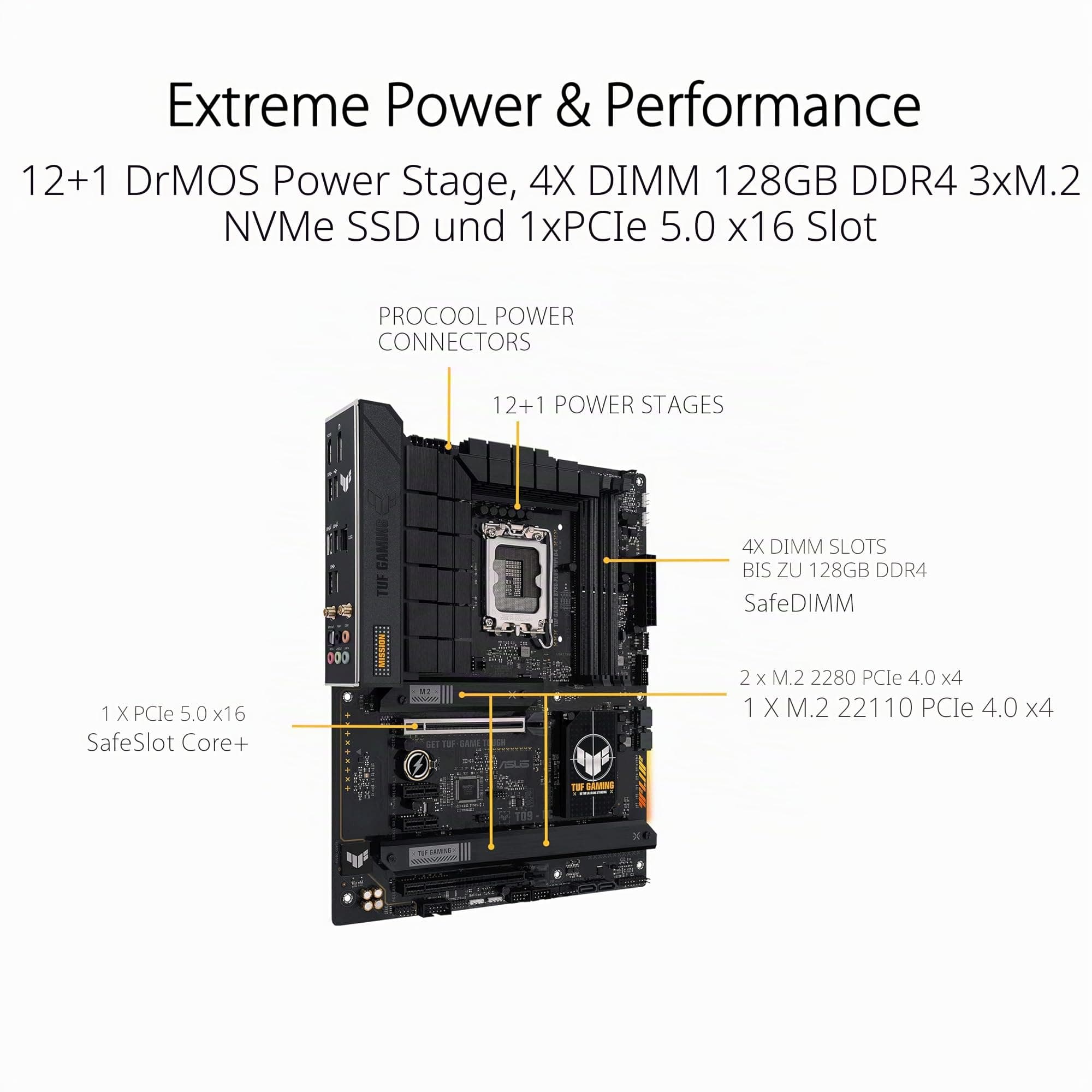 ASUS TUF Gaming B760-PLUS WiFi D4 Mainboard Sockel Intel LGA 1700 (Intel B760, ATX, DDR4 Speicher, PCIe 5.0, 2X M.2, WiFi6, Thunderbolt 4, Aura Sync) Bild 3