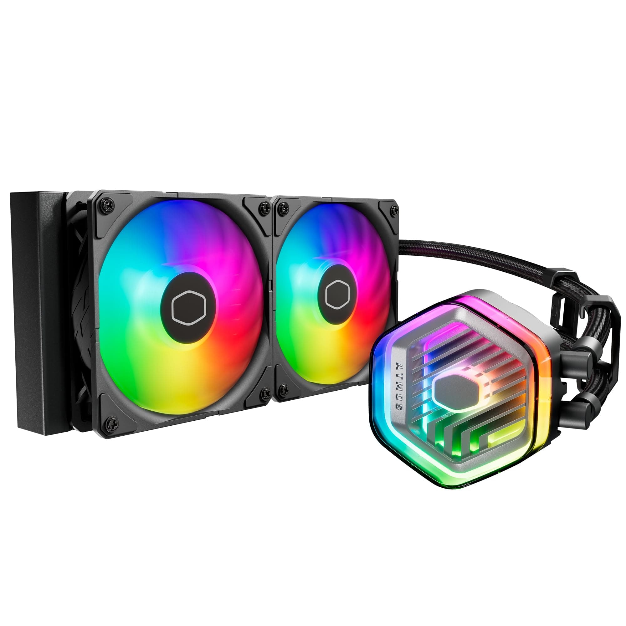 Cooler Master MasterLiquid Atmos 240 Black CPU-Wasserkühler – AIO-Wasserkühlung, Doppelkammerpumpe, vorinstallierte Sickleflow 120 Edge-Lüfter, adressierbares Gen 2 RGB, LGA1700- & AM5 – Schwarz