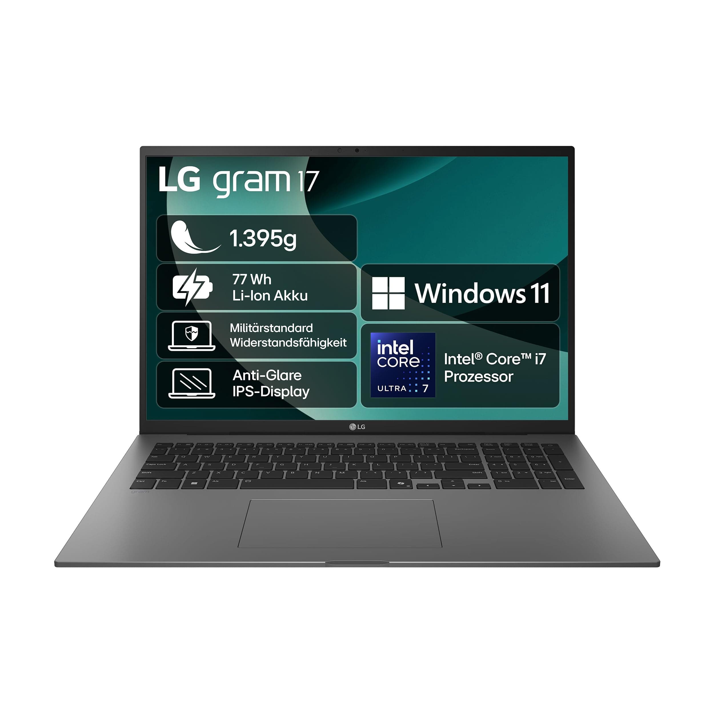 LG gram 17 17Z90TL-G.AU8BG (17 Zoll) IPS Notebook, Intel Core Ultra 7 258V, 32GB RAM, 2TB SSD, Intel Arc™ Graphics 140V, federleicht (1,389 kg), gram AI, Copilot+ PC, 77 Wh, Thunderbolt 4, Schwarz Intel Core Ultra 7 | Windows 11 Home | 2025 32.0 GB LG gram | Schwarz