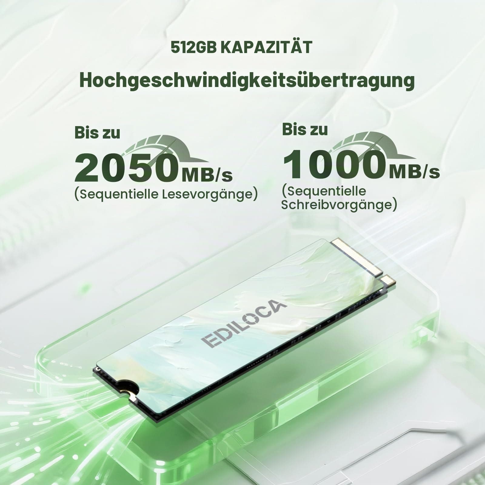 Ediloca EN680E 512GB Interne SSD PCIe Gen3, NVMe M.2 2280, SLC-Cache, 2050 MB/s Lesen, 1300 MB/s Schreiben, Internes Solid State Drive, kompatibel mit Desktops und Laptops Bild 3