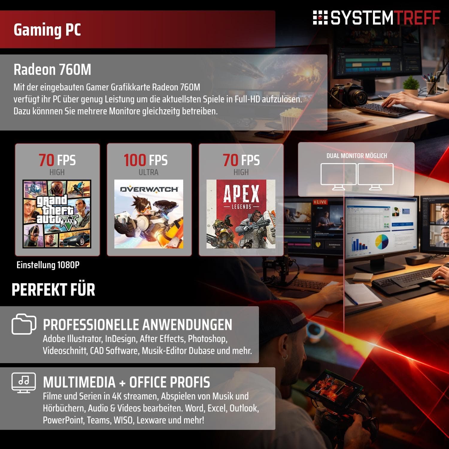 SYSTEMTREFF Basic Gaming PC AMD Ryzen 5 8600G 6x5GHz | Radeon 760M 4K HDMI DX12 | 1TB M.2 NVMe | 16GB DDR5 RAM | Windows 11 | WLAN Desktop Computer Rechner für Gamer, Zocker Bild 5