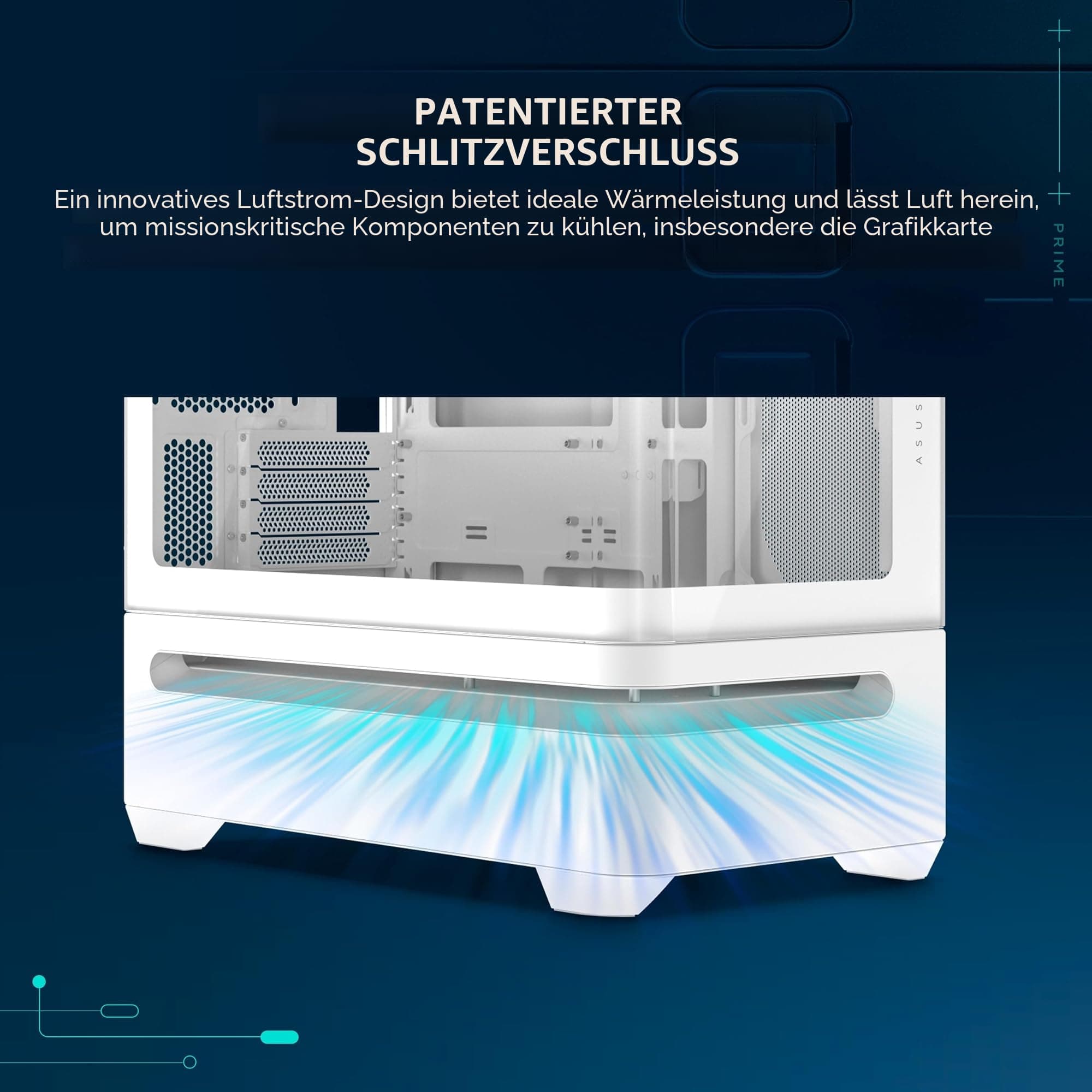 ASUS Prime AP202 ARGB White mATX PC Gehäuse (gebogenes Panorama Glaspanel, Aura Sync ARGB, GPU bis zu 420 mm, Installation von bis zu neun 120-mm-Lüftern, patentiertes Airflow-Design, Slot-Vent, Weiß) Bild 5