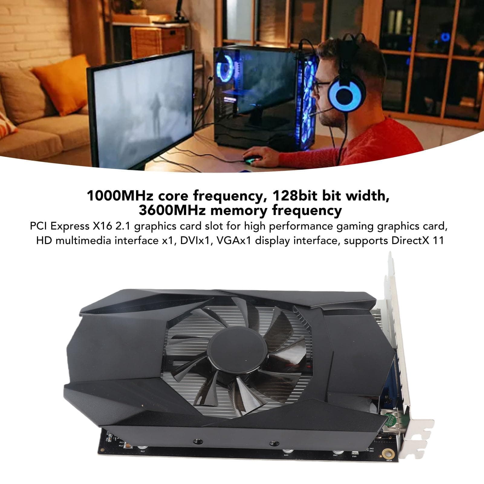 Lazmin112 Grafikkarte für Computerspiele, HD7670 4 GB GDDR5-Grafikkarte 128 Bit 1000 MHz Kernfrequenz, Unterstützt DirectX 11 PCI Express X16 2.1-Steckplatz Bild 3