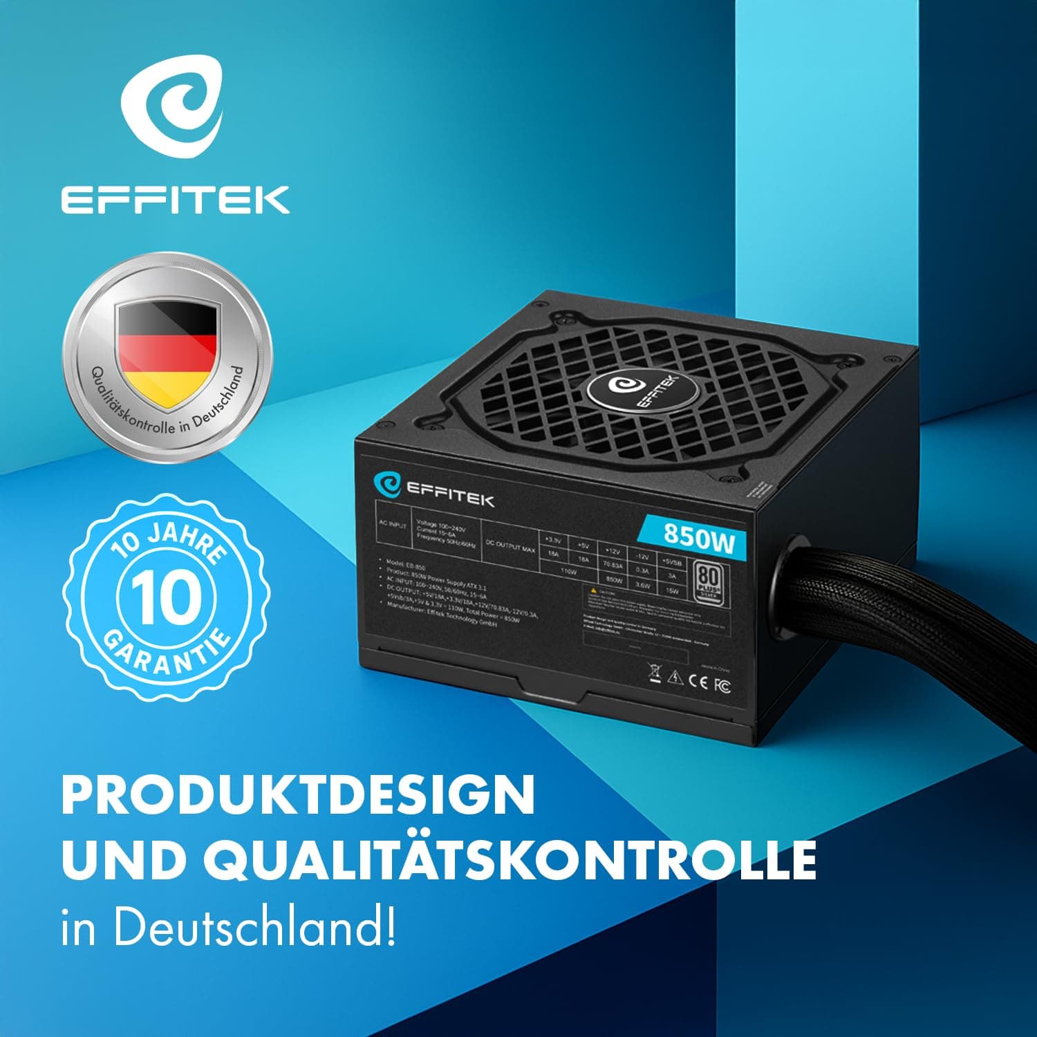 850 Watt Netzteil für PC Gaming ATX 3.1 und PCIe 5.1 kompatibel [Silber Serie] 80 Plus Silber I 12V Netzteil I für PC Gehäuse ATX I Power Supply I ATX Netzteil I 12V 2x6 Kabel GPU I leise Bild 5
