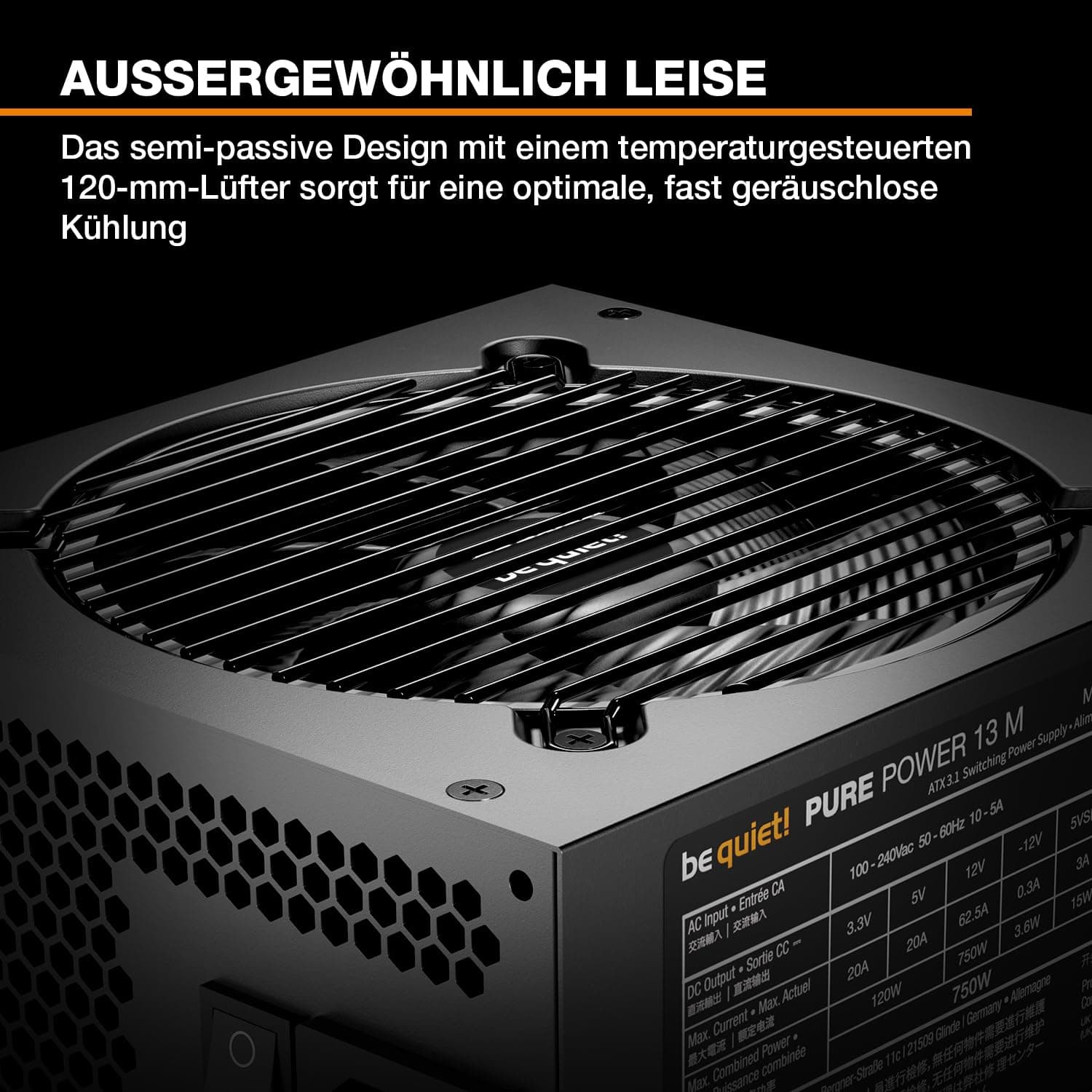 be quiet! Pure Power 13 M 750W Netzteil, 80 Plus® Gold Effizienz, ATX 3.1-Netzteil, für PCIe 5.1 GPUs, 120mm be quiet! Lüfter, semi-passiver Betrieb möglich, LLC-Technologie, Single-Rail Bild 3