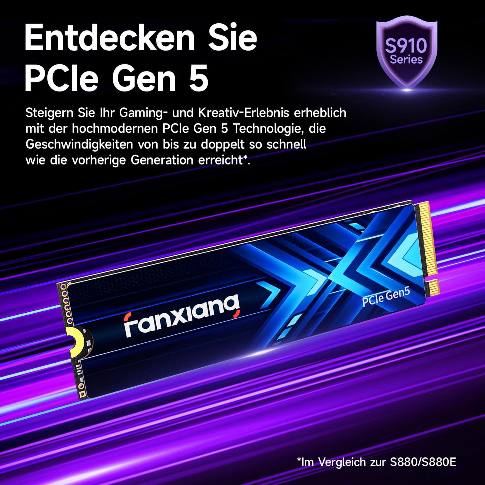 fanxiang S910 Pro 2TB PCIe 5.0x4 NVMe M.2 SSD, Lesegeschwindigkeiten von bis zu 14.000 MB/s, 10.000 MB/s Schreiben, Interne SSD, PCIe 4.0 abwärtskompatibel, SSD für Gaming, Videobearbeitung und AI Bild 3