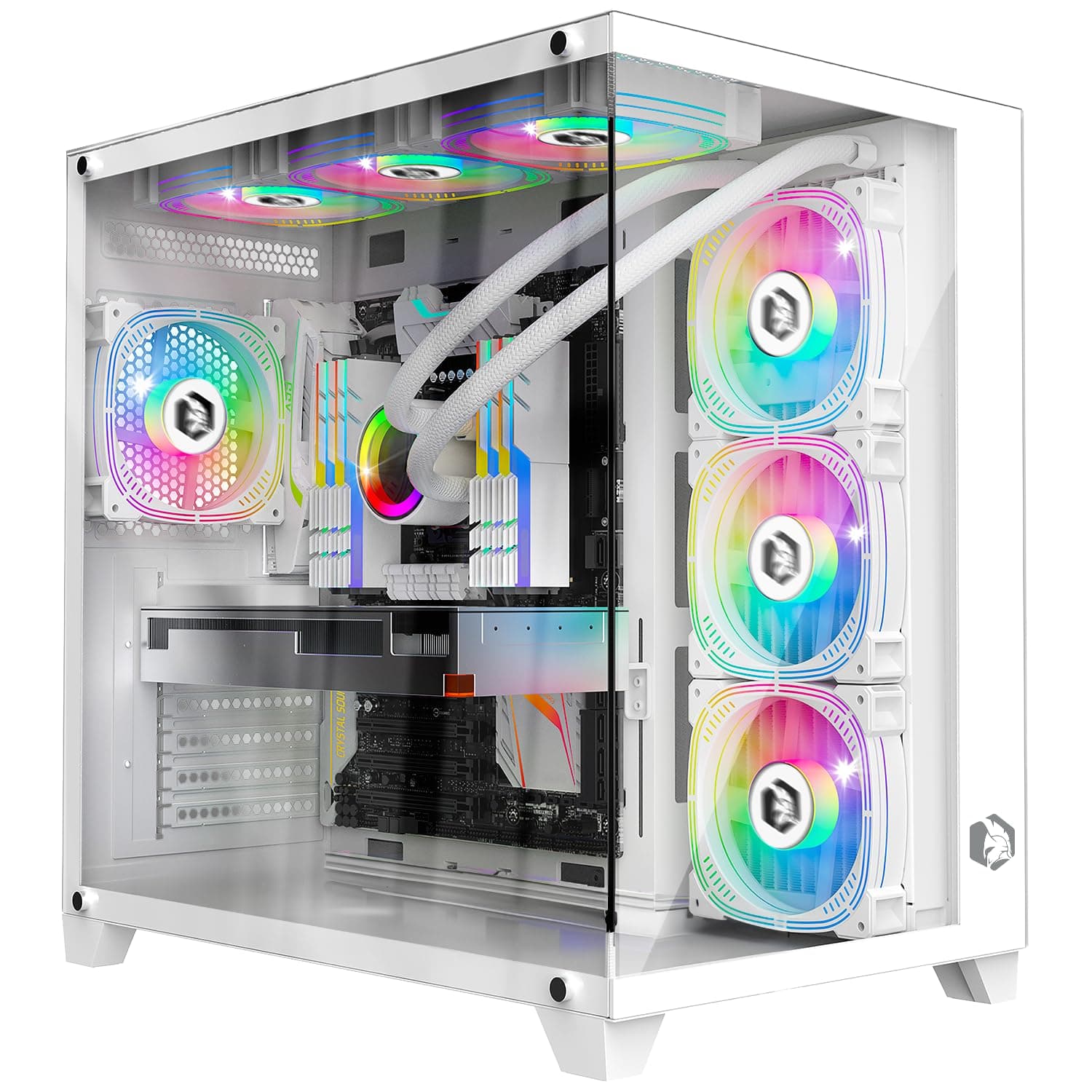 Empire Gaming - Gamer PC-Gehäuse CL-242 – ARGB Medium Tower ATX, Micro-ATX und ITX – 7 Lüfter 120 mm 3 Pins 5 V LED RGB Adressierbar – MB Sync – Mid Tower weiß