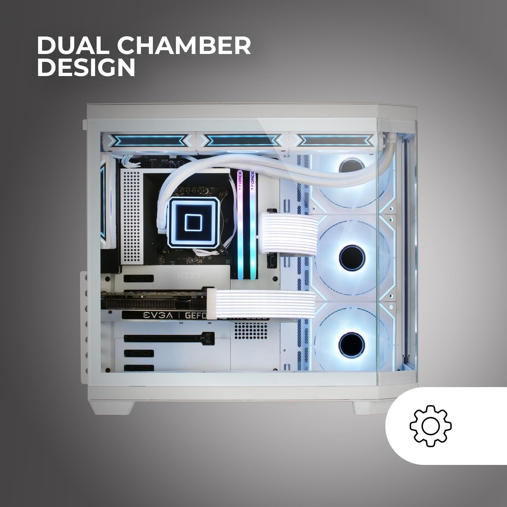 Mars Gaming MC-3TCORE, Custom ATX Gaming Gehäuse, Abnehmbares Fenster aus Dreifachglas, Dual-Kamera, Reverse Connector Backplane Kompatibler Semitower, Unterstützung für Flüssigkeitskühlung, Weiß Bild 5