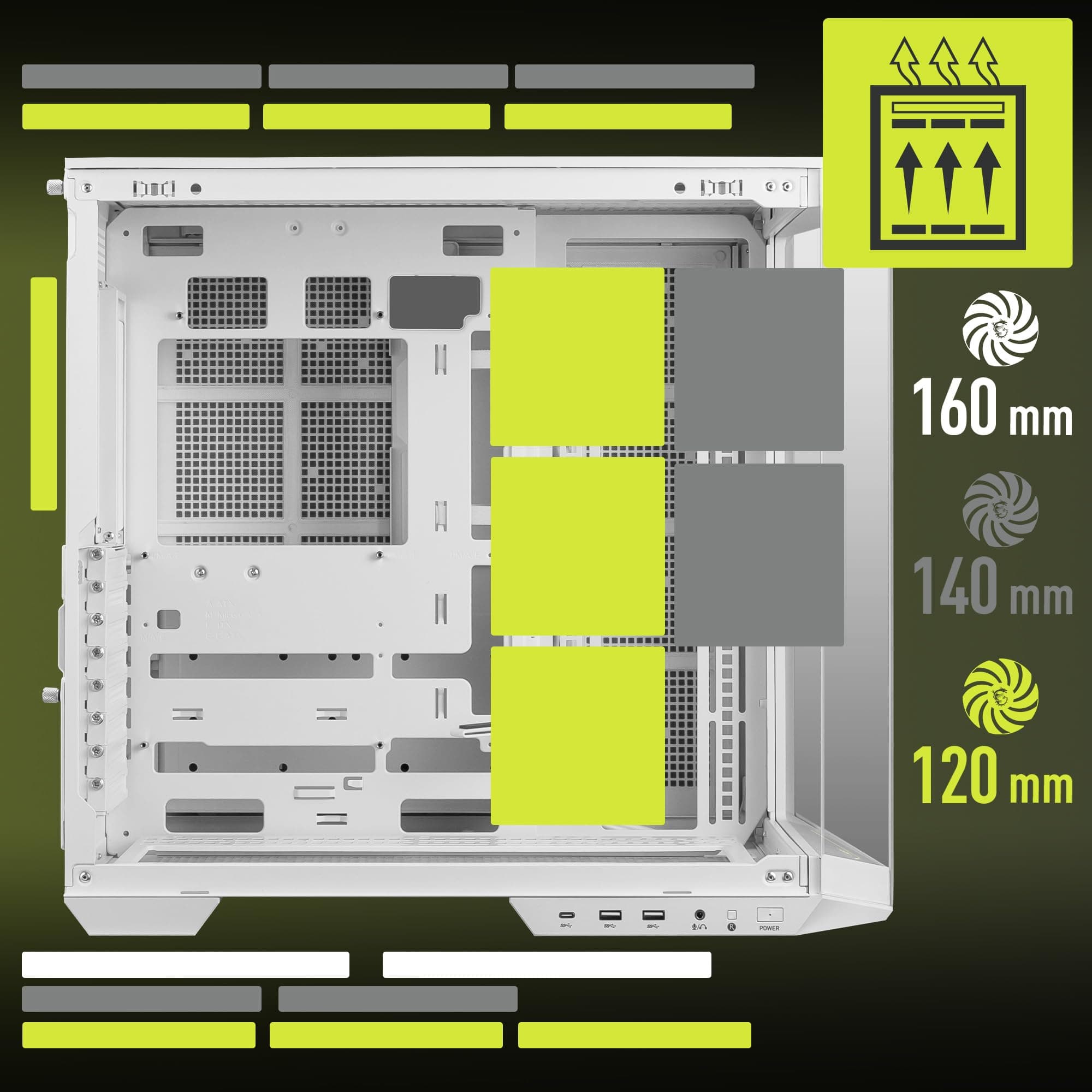msi MAG PANO 100L PZ White – Premium Mid-Tower Gaming-PC-Gehäuse – Seitenwand aus gehärtetem Glas – Flüssigkeitskühlung unterstützt bis zu 360 mm Kühler – weißes Gehäuse Bild 7