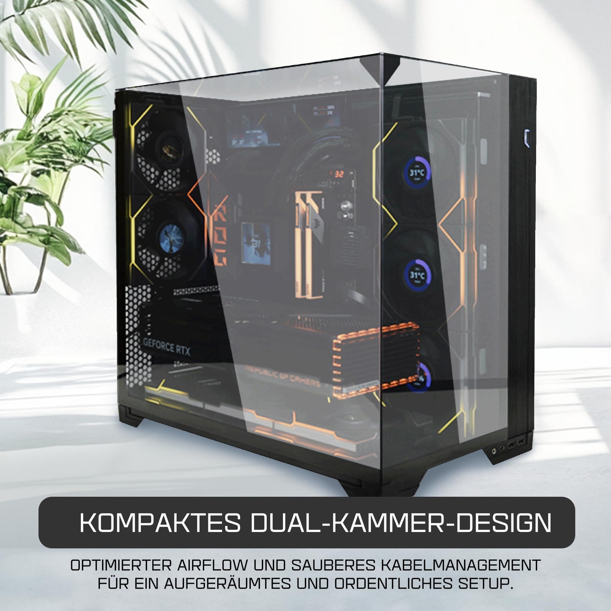 Lian Li O11 Vision Compact Gaming PC Gehäuse ATX Schwarz - Midi Tower PC Gehäuse mit Tempered Glass, Grafikkarten bis 408 mm, bis zu 360 mm Radiatoren, Black PC Case Stahl, Aluminium, Gehärtetes Glas Bild 3