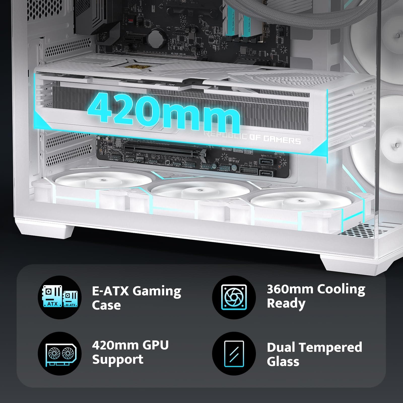 darkFlash C280 E-ATX PC-Gehäuse, Gaming-Gehäuse sechsseitiger Belüftung, Unterstützung bis zu 420mm AIO, vertikale GPU-Montage, Back-Connect, Typ-C, hoher Luftstrom, inklusive 4 PWM-Lüfter (Weiß) Bild 3