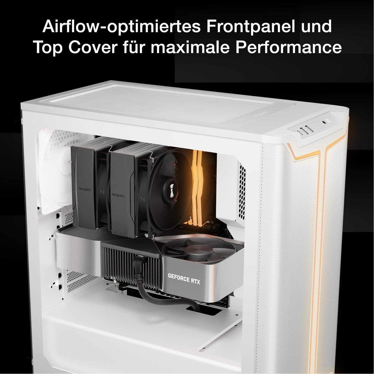be quiet! Pure Base 501 DX White PC-Gehäuse, 3 vorinstallierte Pure Wings 3 140mm PWM-Lüfter, hoher statischer Druck, dynamisches Front-Design mit eleganter ARGB-Beleuchtung innen und außen Bild 3