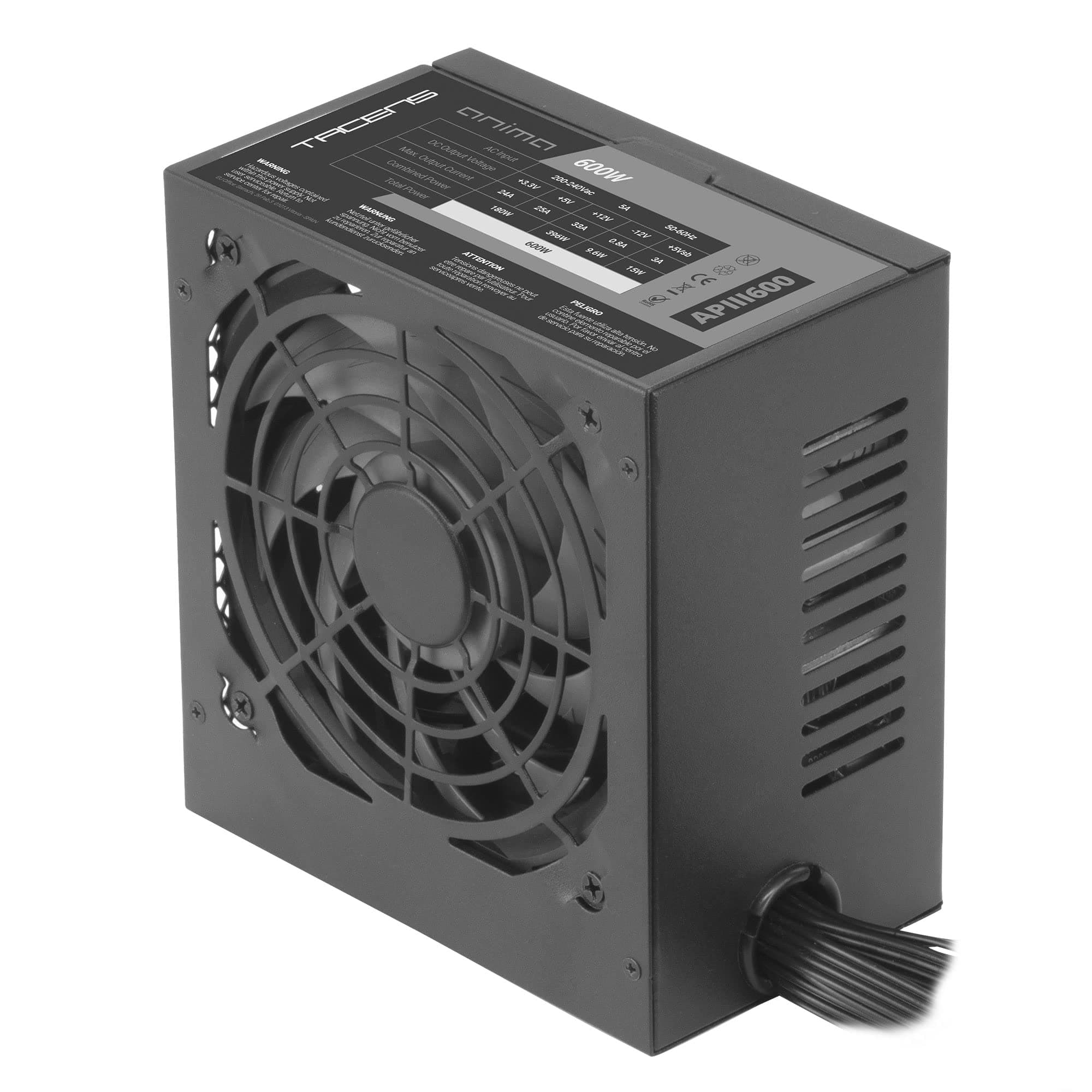 Tacens Anima APIII600, PC-Netzteil ATX 600W, SMD-Technologie 85% Bronze 12V, Ultraleiser Lüfter 120mm, Premium Strukturierte Kabel, Schwarz