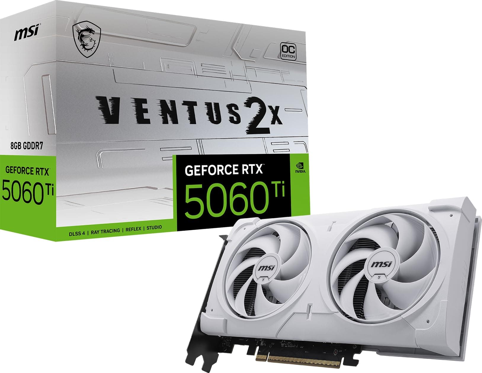 MSI Gaming RTX 5060 Ti 8G Ventus 2X OC White Grafikkarte (8GB GDDR7, TBA-Bit, Extreme Performance:TBA MHz, DisplayPort x3 2.1a, HDMI 2.1b, NVIDIA Blackwell Architecture) Bild 2