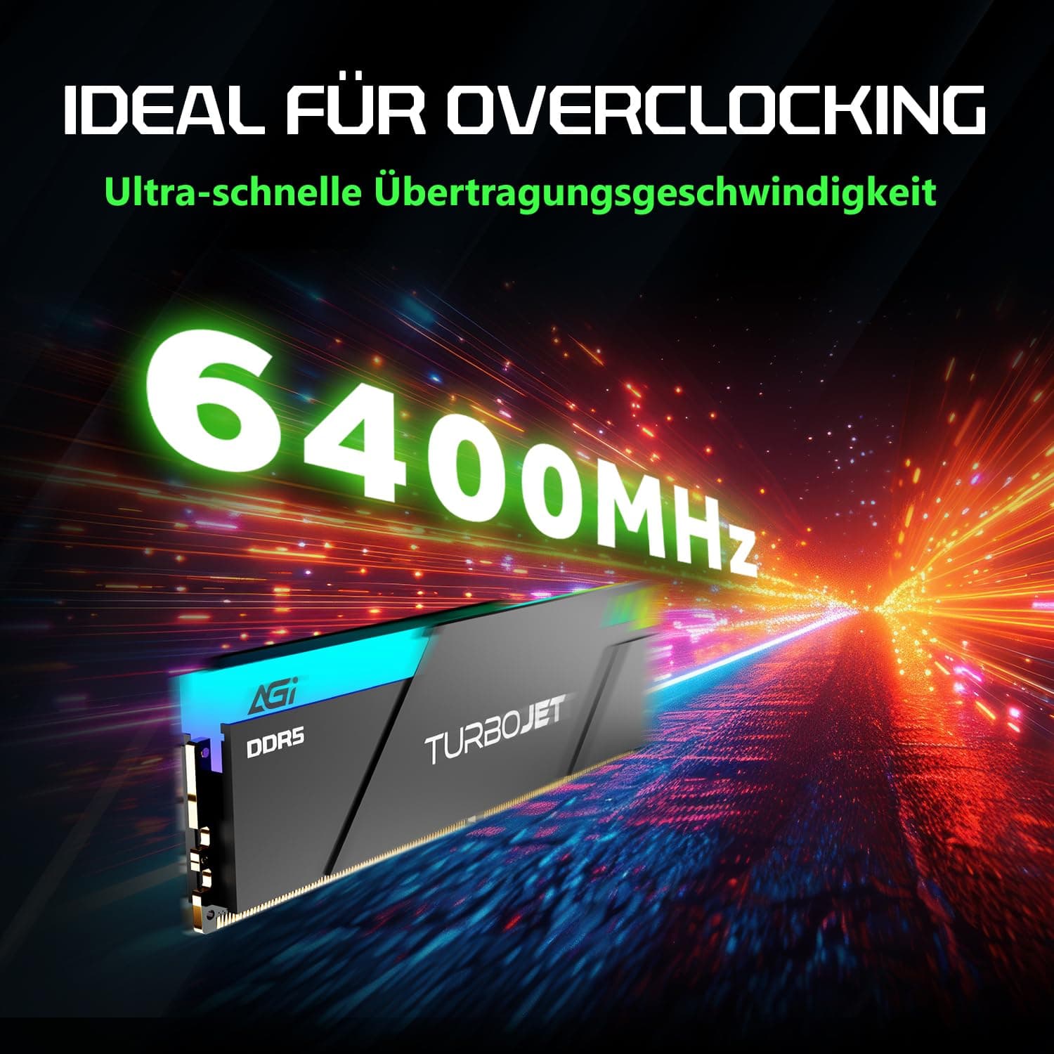 AGI UD858 TURBOJET RGB DDR5 32GB (2x16GB) DDR5 6400MHz CL36, 288-Pin UDIMM PC-Speicher RAM, kompatibel mit AMD EXPO und Intel XMP – Schwarz 6400MHz Schwarz Bild 5