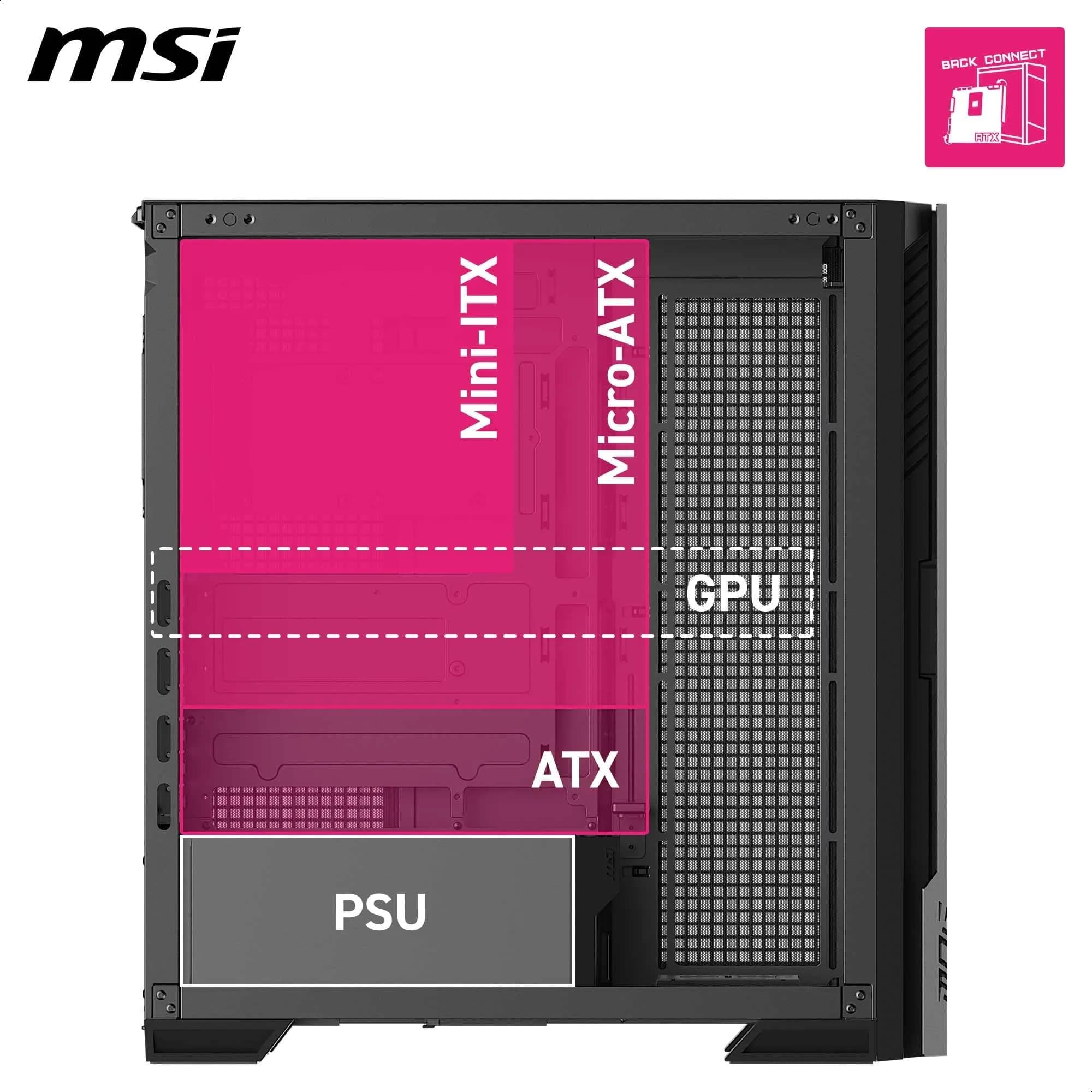 MPG Velox 300R Airflow PZ - Mid Tower Gaming-PC-Gehäuse - 160 mm Dual-Layer-Lüfter - Unterstützt Radiatoren mit bis zu 360 mm - Einfache DIY-Funktionen - Unterstützt Back-Connect Mainboards Bild 7