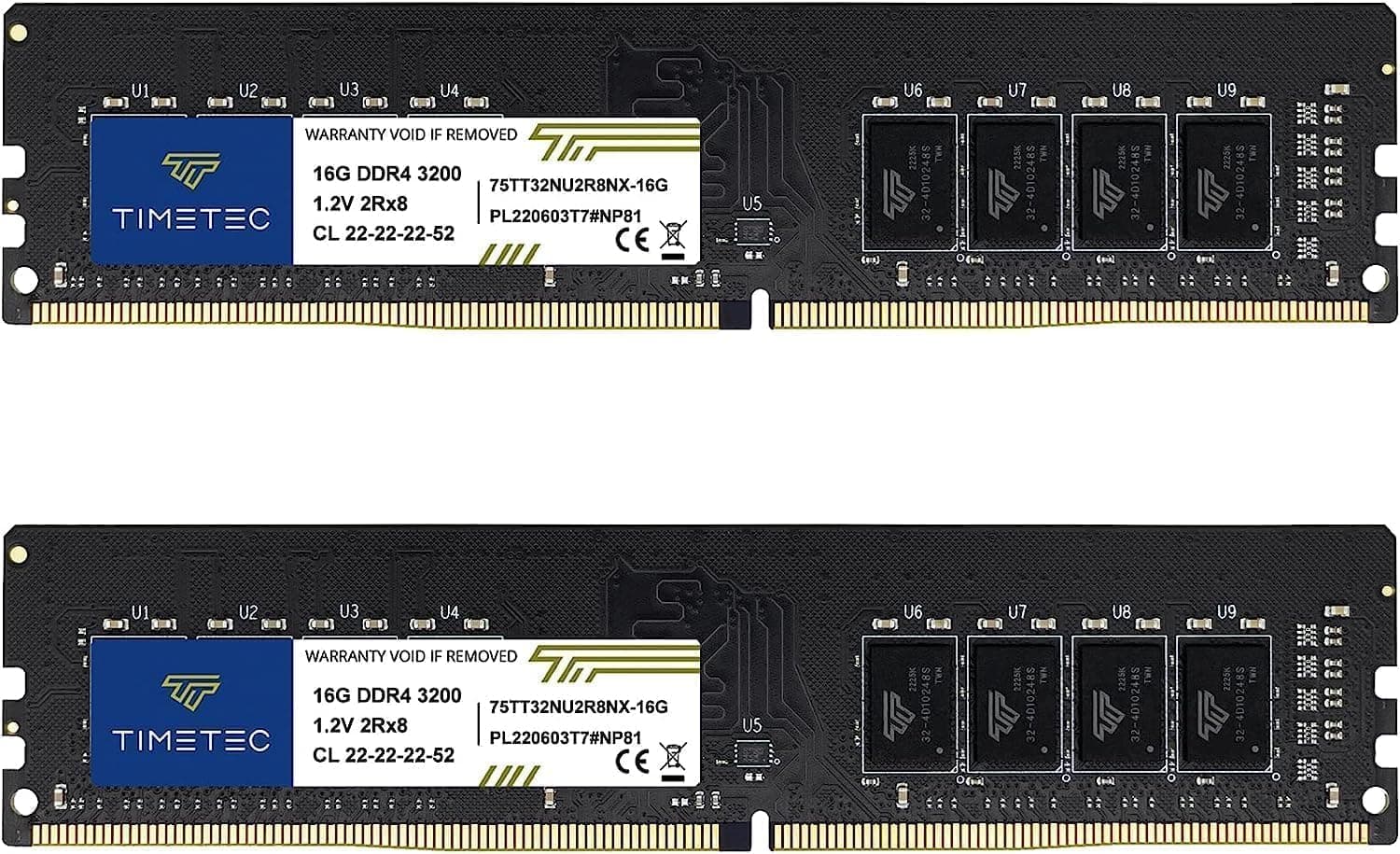 Timetec 32 GB KIT (2 x 16 GB) DDR4 3200 MHz (PC4-3200AA) PC4-25600 UDIMM Desktop-RAM – Non-ECC Unbuffered, 288 Pin, 1,2 V, CL22 DIMM-Speichermodul 32GB KIT(2x16GB) Bild 3