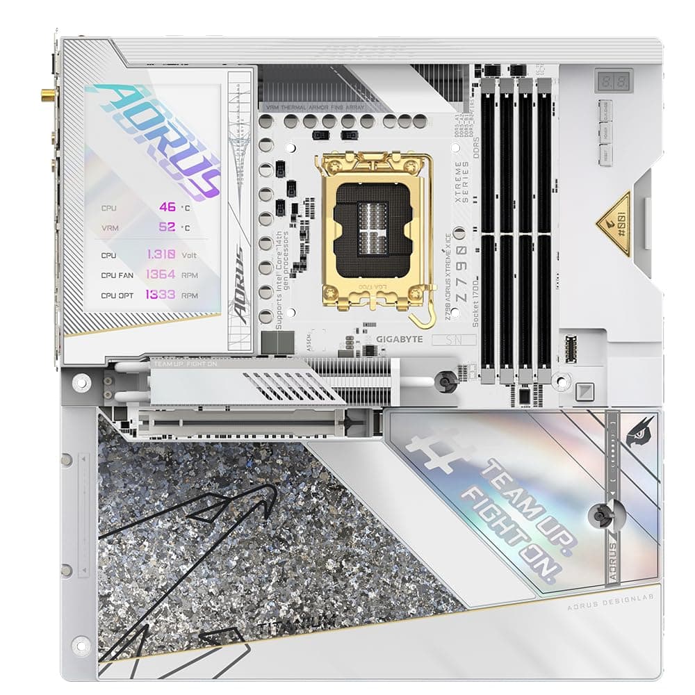 GIGABYTE Z790 AORUS Xtreme X Ice Mainboard - Unterstützt Intel 14th Gen CPUs, 24+1+2 Phases VRM, up to 8266MHz DDR5 (OC), 1xPCIe 5.0 + 4xPCIe 4.0 M.2, Wi-Fi 7, 10GbE LAN, USB 3.2 Gen 2 Bild 5