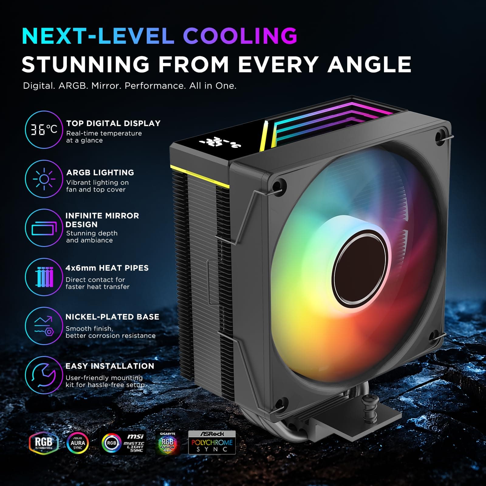 TZMRIT KF420 DGT ARGB CPU Kühler Mit Temperaturanzeige Display,für Intel LGA 1700/1200/115X/1851/1366/2011, für AMD AM4/AM5 (Black) Bild 3