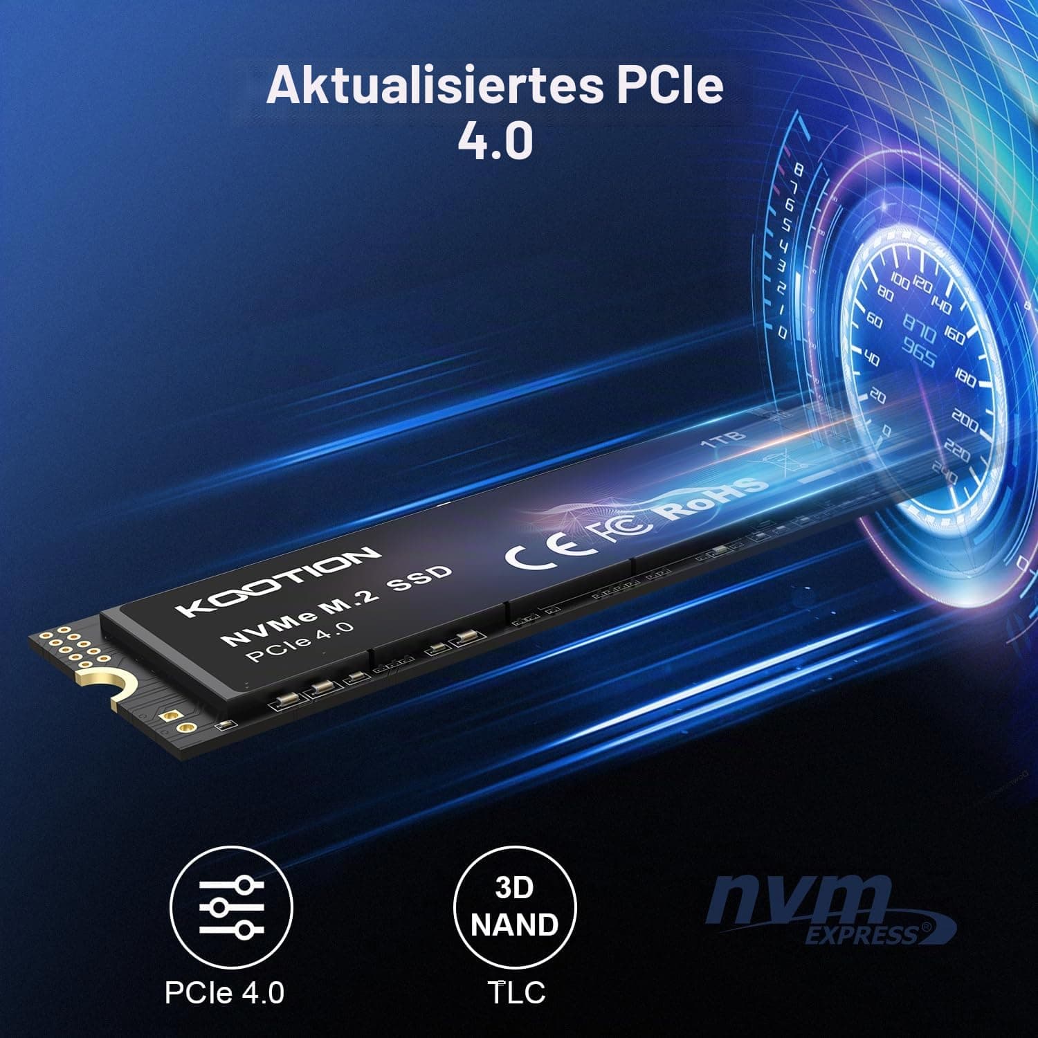 KOOTION SSD 512GB Nvme SSD PCIe 4.0 Interne Festplatte 5200MB/s Lesen, 4500MB/s Schreiben, 512 GB SSD 3D NAND Flash Interne Solid-State-Laufwerk für PS5, Programme, Gaming und Videoschnitt 512 GB X16 Bild 7
