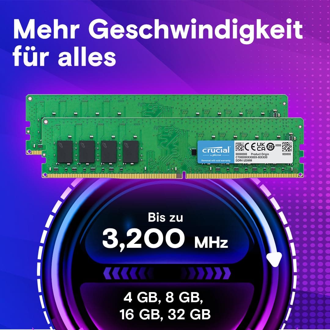 Crucial DDR4 RAM 32GB 3200MHz CL22, PC Computer Arbeitsspeicher, (auch 2933MHz / 2666MHz) - CT32G4SFD832A 3200MHz 32GB Bild 3