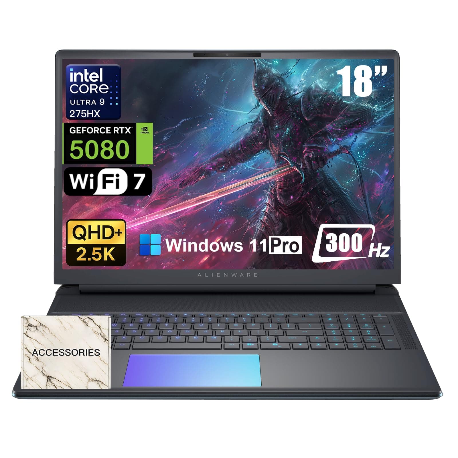 Alienware 18 Area-51 Gaming Laptop - Intel Ultra 9 275HX (24-Core, Up to 5.4GHz), RTX 5080 GDDR7, 16 Zoll 2.5K QHD+ 300Hz, 32GB DDR5, 1TB SSD, Backlit KB, w/DVD Drive, Win 11 Pro, Office Lifetime 32 GB DDR5 | 1 TB SSD