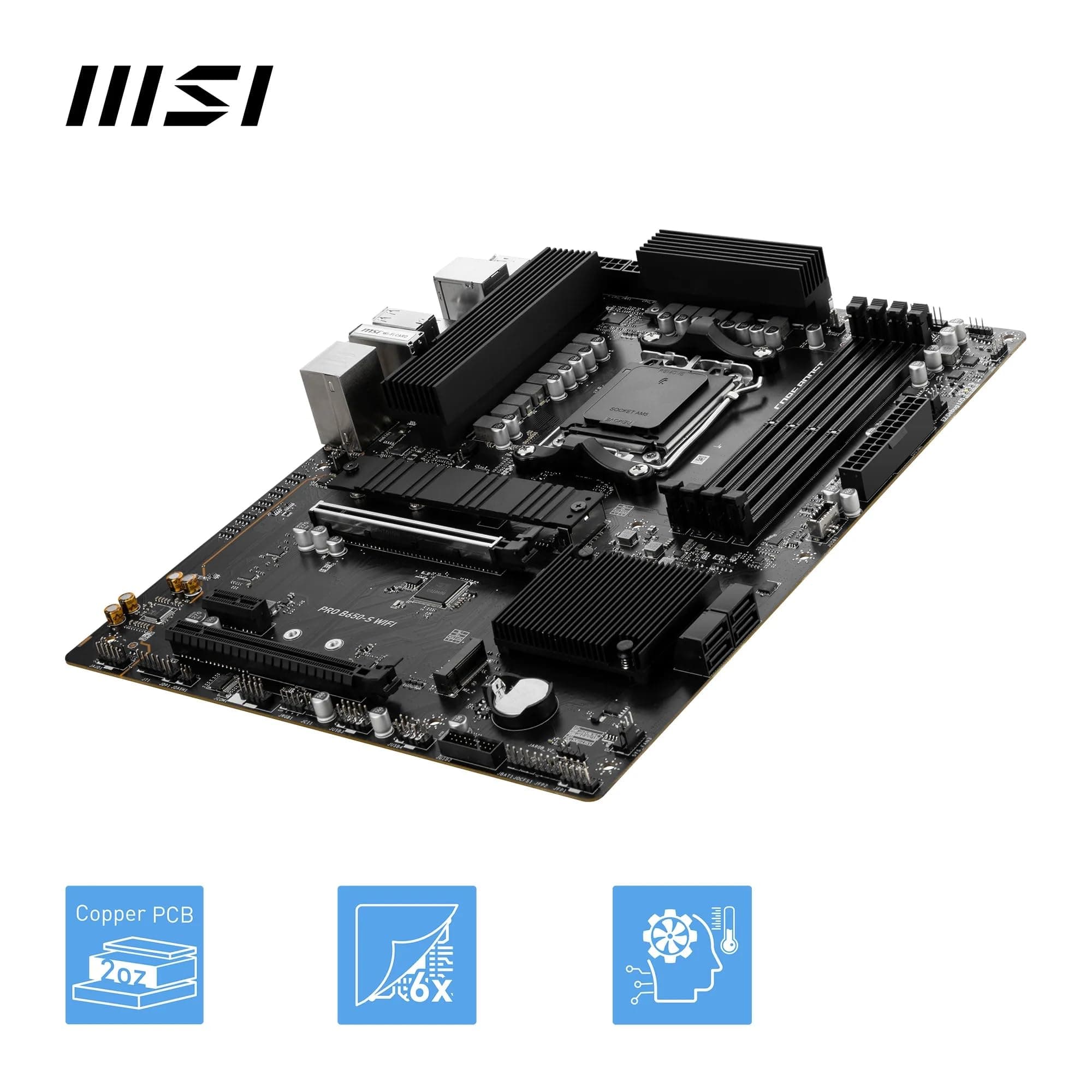 MSI PRO B650-S WiFi Motherboard, ATX - Unterstützt Ryzen 9000, 8000 & 7000 Serie Prozessoren, AM5 - DDR5 Memory Boost 6000+MHz/OC, 2 x PCIe 4.0 x16, 2 x M.2 Gen4, Wi-Fi 6E Bild 7
