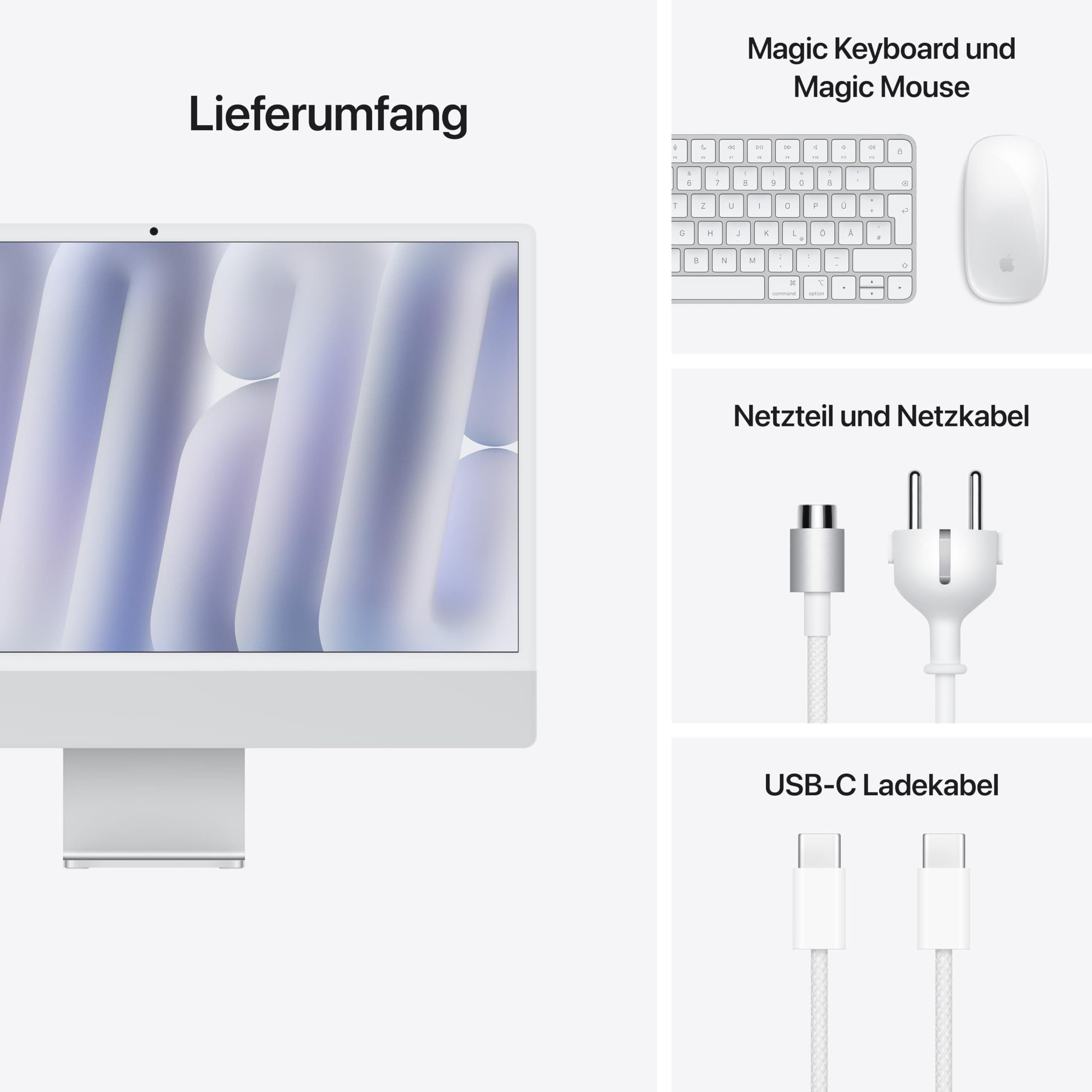 Apple iMac All-in-One Desktop-Computer mit M4 Chip mit 8 Core CPU und 8 Core GPU: 24" Retina Display, 16 GB gemeinsamer Arbeitsspeicher, 256 GB SSD Speicher, passendes Zubehör; Silber Bild 6