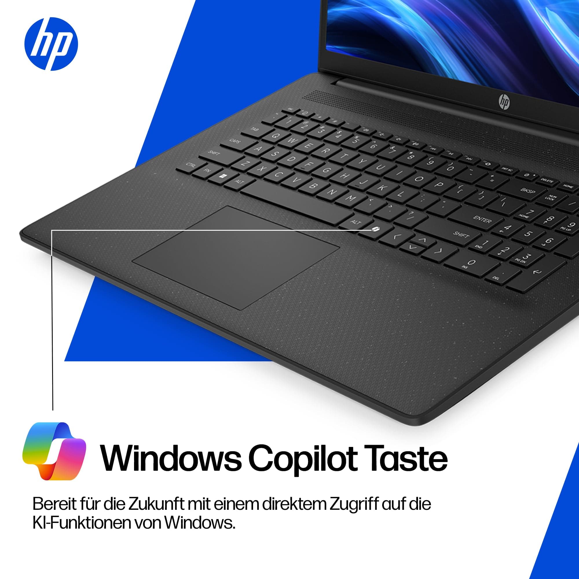 HP Laptop mit 17,3" FHD Display, AMD Ryzen 3 7320U, 8 GB DDR5 RAM, 512 GB SSD, AMD Radeon Grafik, Windows 11, QWERTZ, Schwarz inkl. 25 GB Dropbox-Speicher für 12 Monate AMD Ryzen 3 7320U + 8 GB DDR5 RAM + 512 GB SSD Copilot Keyboard Schwarz Bild 7