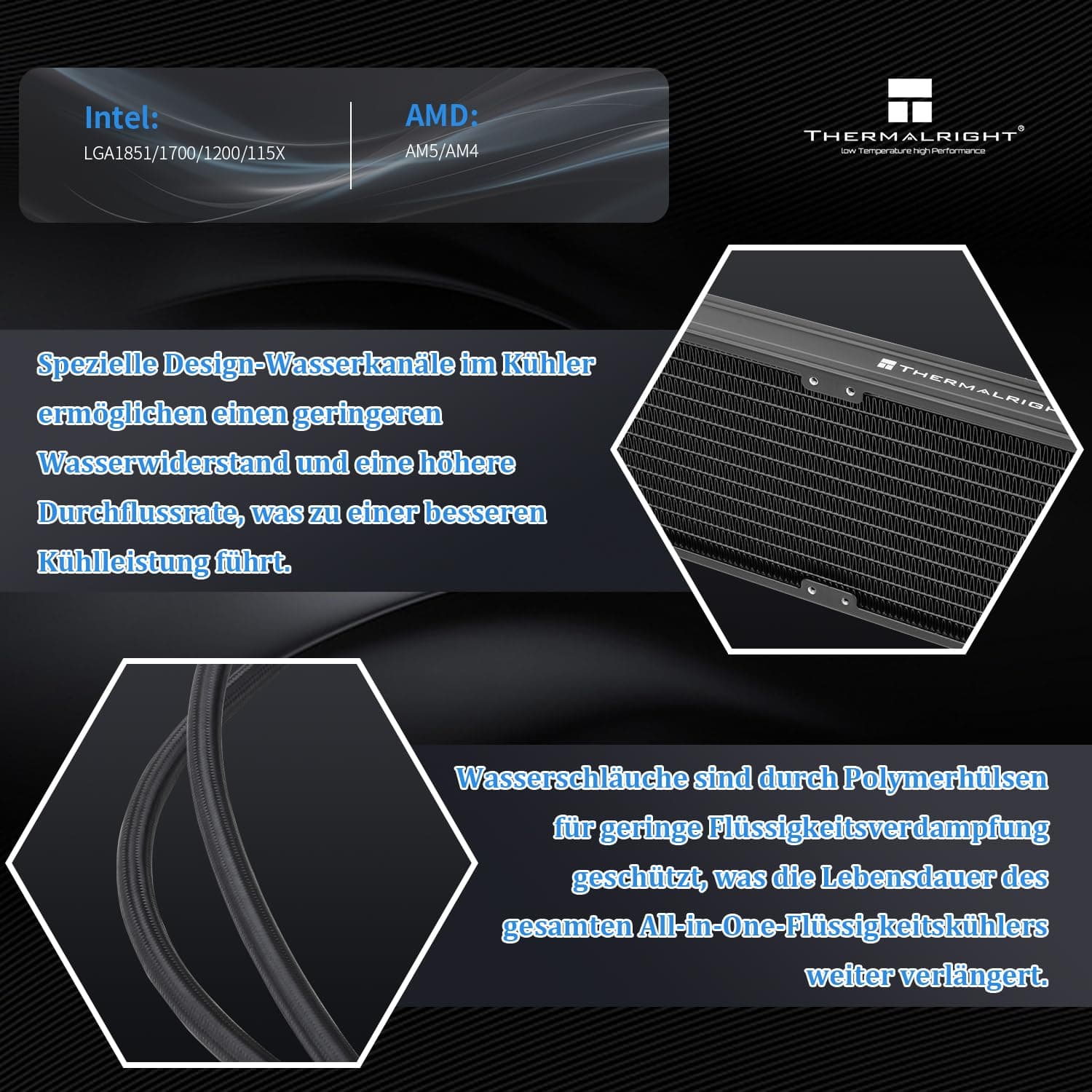 Thermalright AQUA ELITE 360 V6 ARGB Black CPU Flüssigkeitskühler, 360 Kühlreihengröße, 3x120mm Wasserradiator, AMD: AM4/AM5, Intel LGA115X/1200/1700/1851, AIO CPU Kühler 360mm Black Bild 4