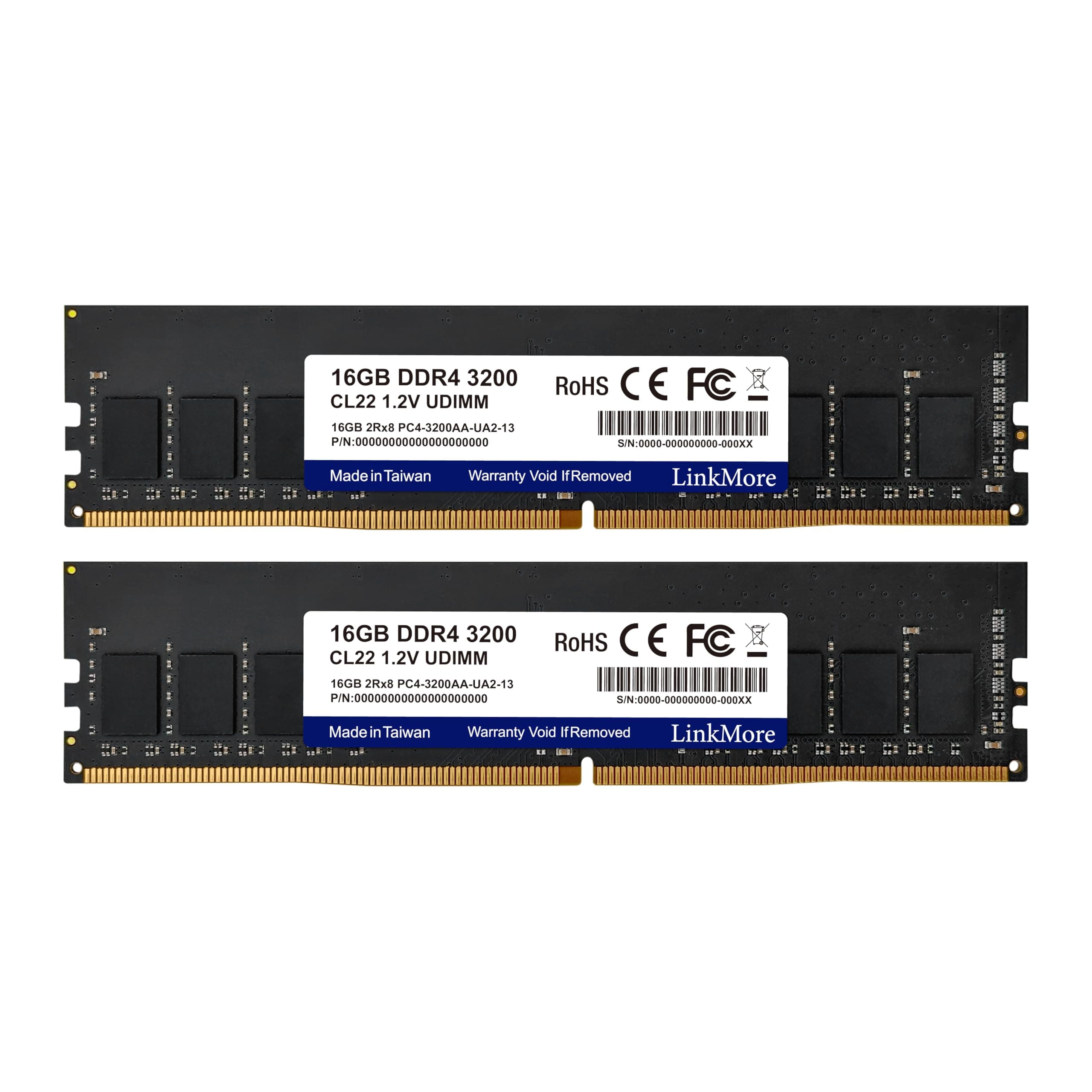 LinkMore 32GB Kit (2 x 16GB) DDR4 3200MHz LODIMM (PC4-25600) CL22 1,2V Desktop Speichermodul 32GB Kit (2 x 16GB) Desktop 3200Mhz Desktop 3200 MHz