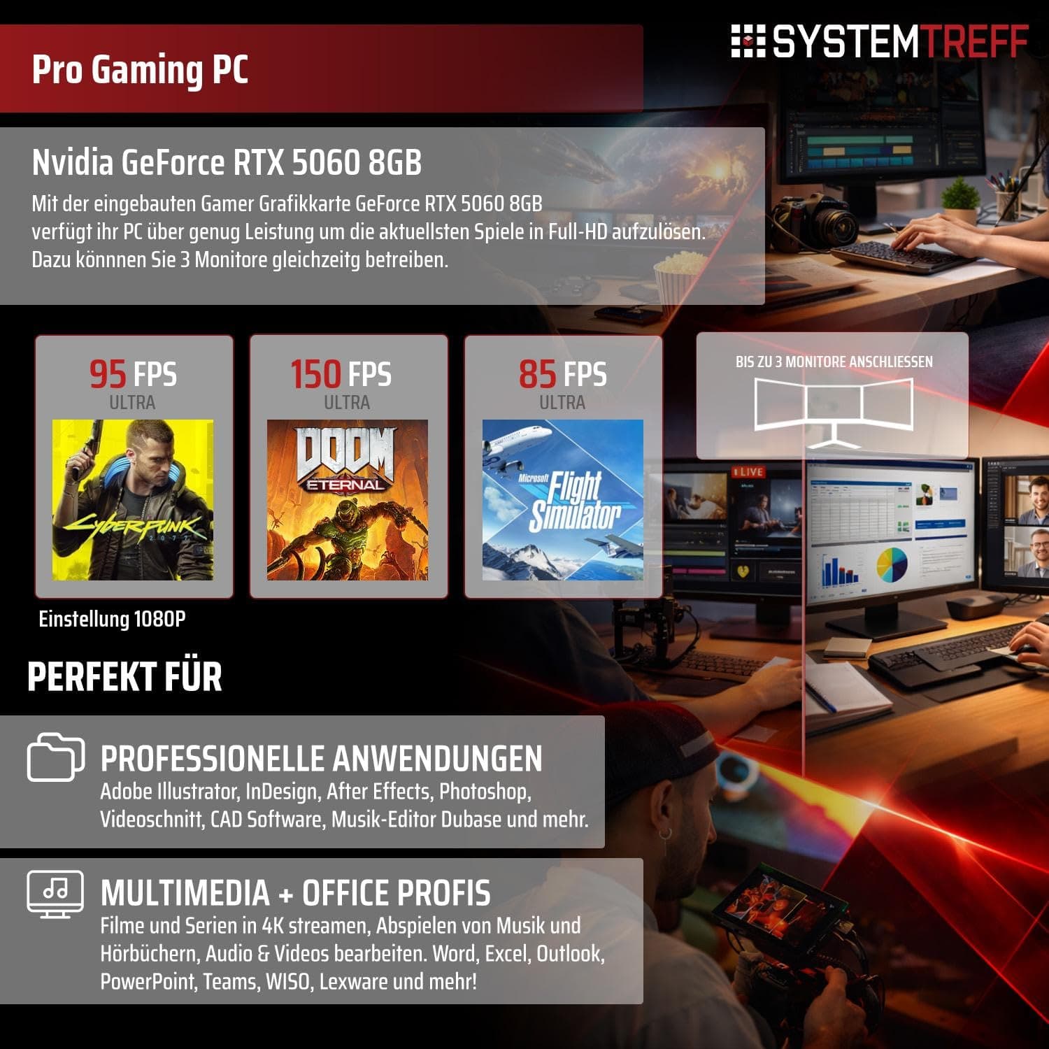 SYSTEMTREFF Gaming PC weiß AMD Ryzen 7 8700F 8x5GHz | Nvidia RTX 5060 8GB DX12 | 1TB M.2 NVMe | 32GB DDR5 RAM | Windows 11 | WLAN Desktop Computer Rechner für Gamer, Zocker & Streamer Bild 5