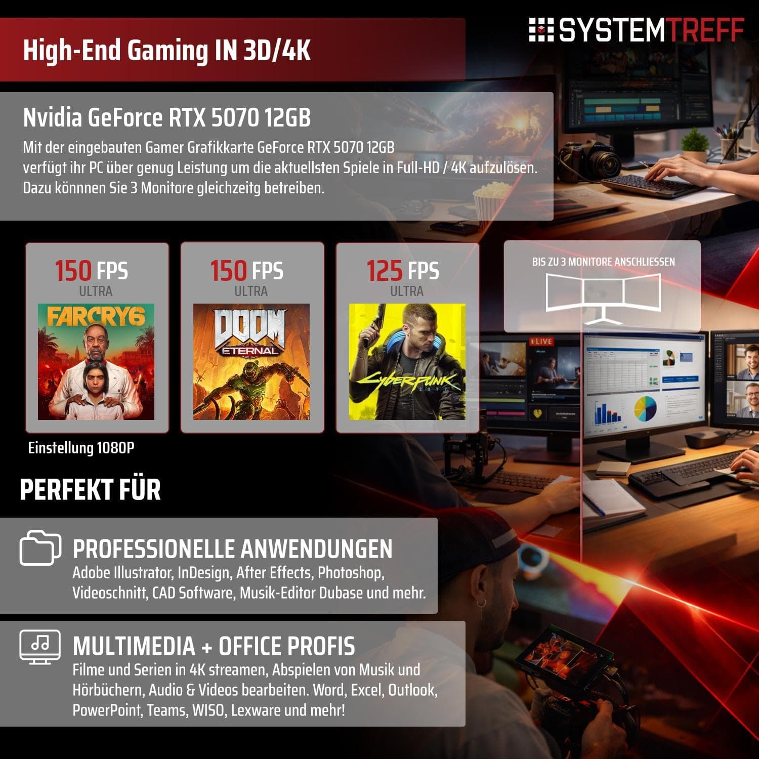 SYSTEMTREFF High-End Gaming PC AMD Ryzen 9 9950X3D 16x5.7GHz | Nvidia RTX 5070 12GB DX12 | 2TB M.2 NVMe | 32GB DDR5 RAM | Windows 11 | Desktop Computer Rechner für Gamer, Zocker & Streamer Bild 5