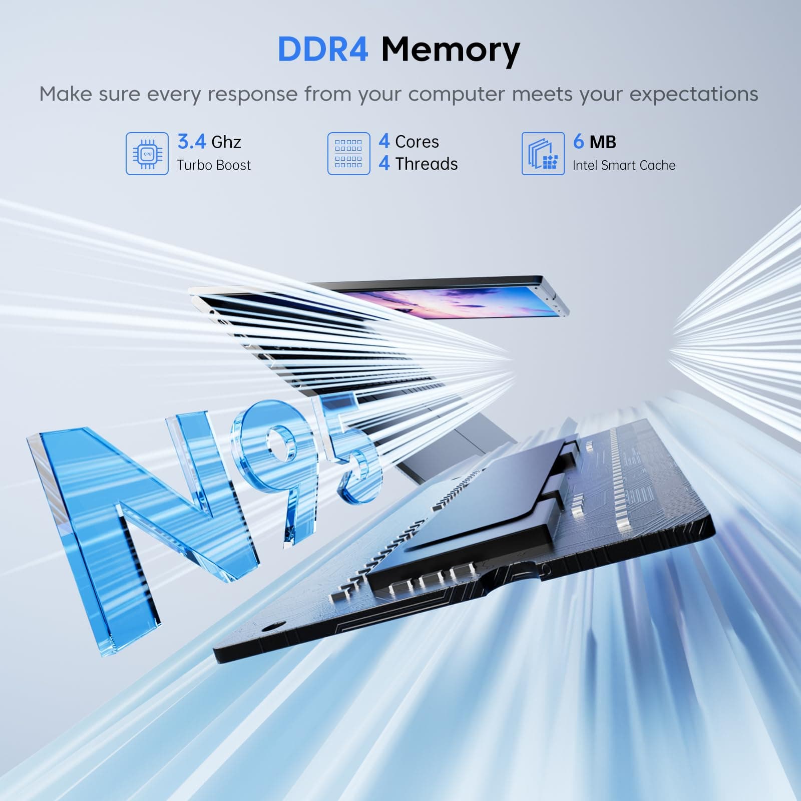 17.3 Zoll FHD Display Laptop, Quad-Core N-95 Prozessor bis zu 3.4GHz（Beat N100） Laptop, 16GB DDR4 512GB SSD Notebook mit Metallgehäuse Unterstützung WiFi, BT5.0, 3*USB3.2 17.3-Zoll-N95-16+512GB Bild 2