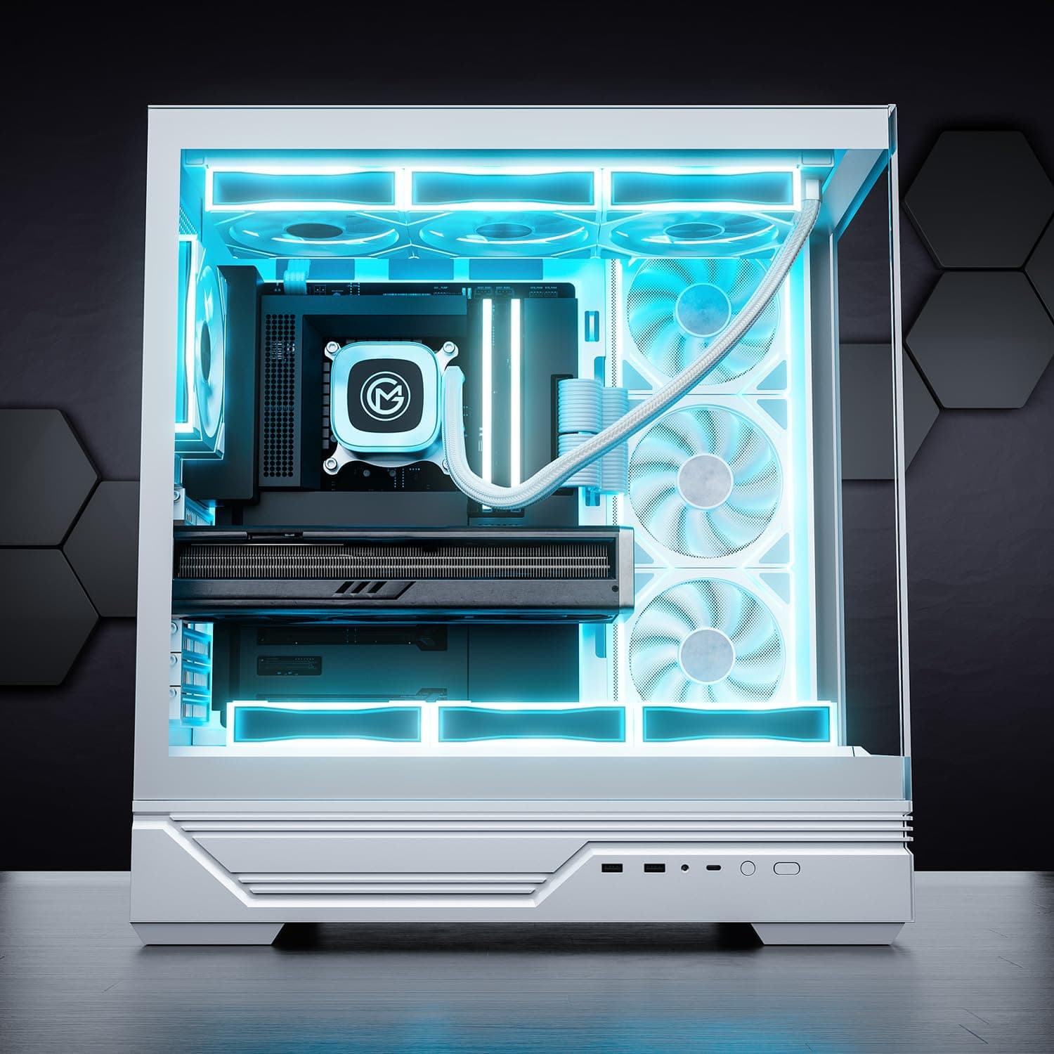 GameMachines Apex Snow Edition - Gaming PC - Wasserkühlung - AMD Ryzen 7 7700 - NVIDIA RTX 5060 Ti 16GB - 1000GB SSD - 32GB RGB DDR5 - WLAN - Windows 11 Pro Ryzen 7 7700 + RTX 5060 Ti 16GB Apex Weiss Bild 3