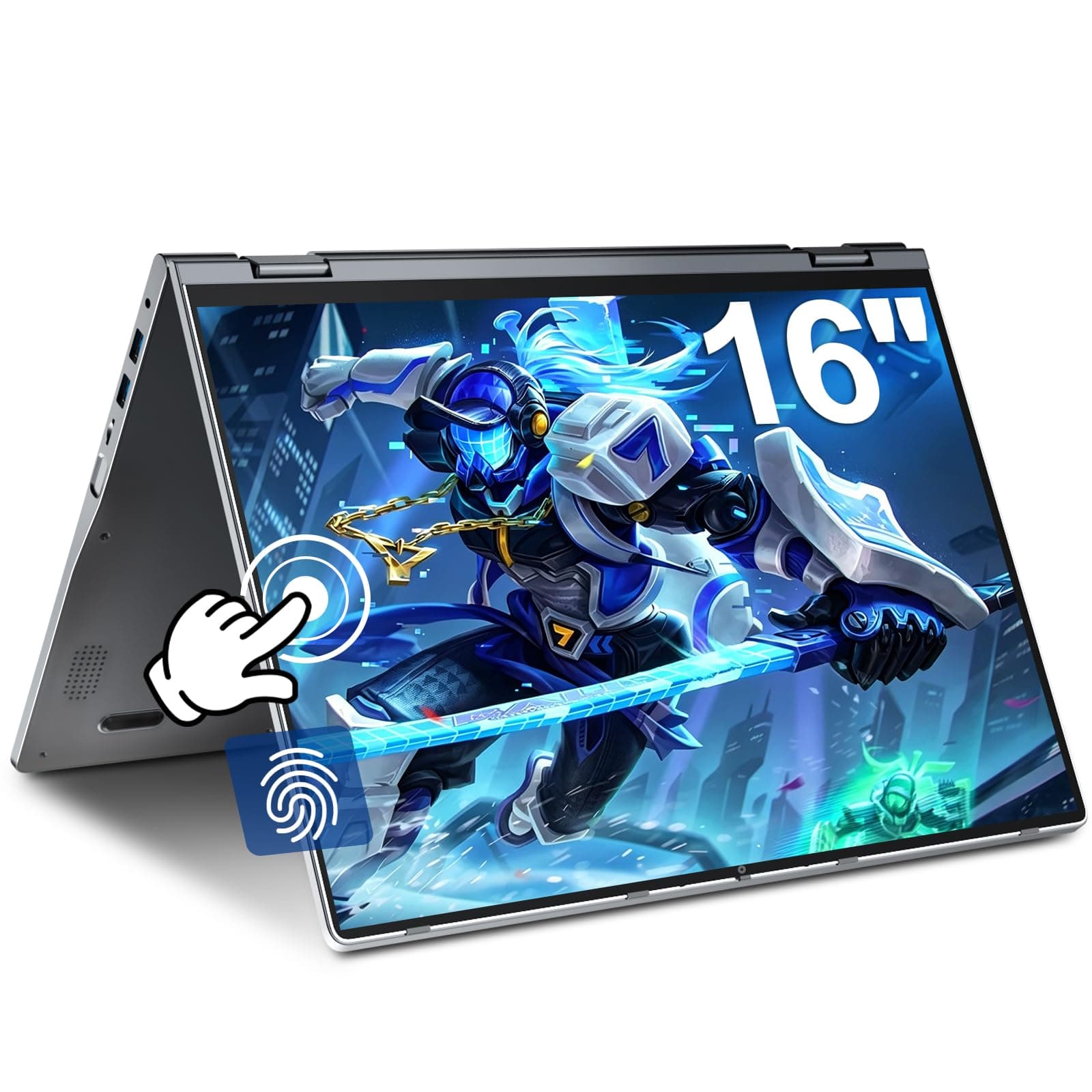 THEYETI 16 Zoll Laptop, Ryzen 3 Prozessor bis zu 3.5GHz (Beat N95), 16GB RAM 512GB Storage, Beleuchtete Tastatu, Fingerabdruckleser, WiFi 6, Bluetooth 5.2, IPS FHD Touchscreen Laptops for Students Graphitgrau 16.0 Zoll