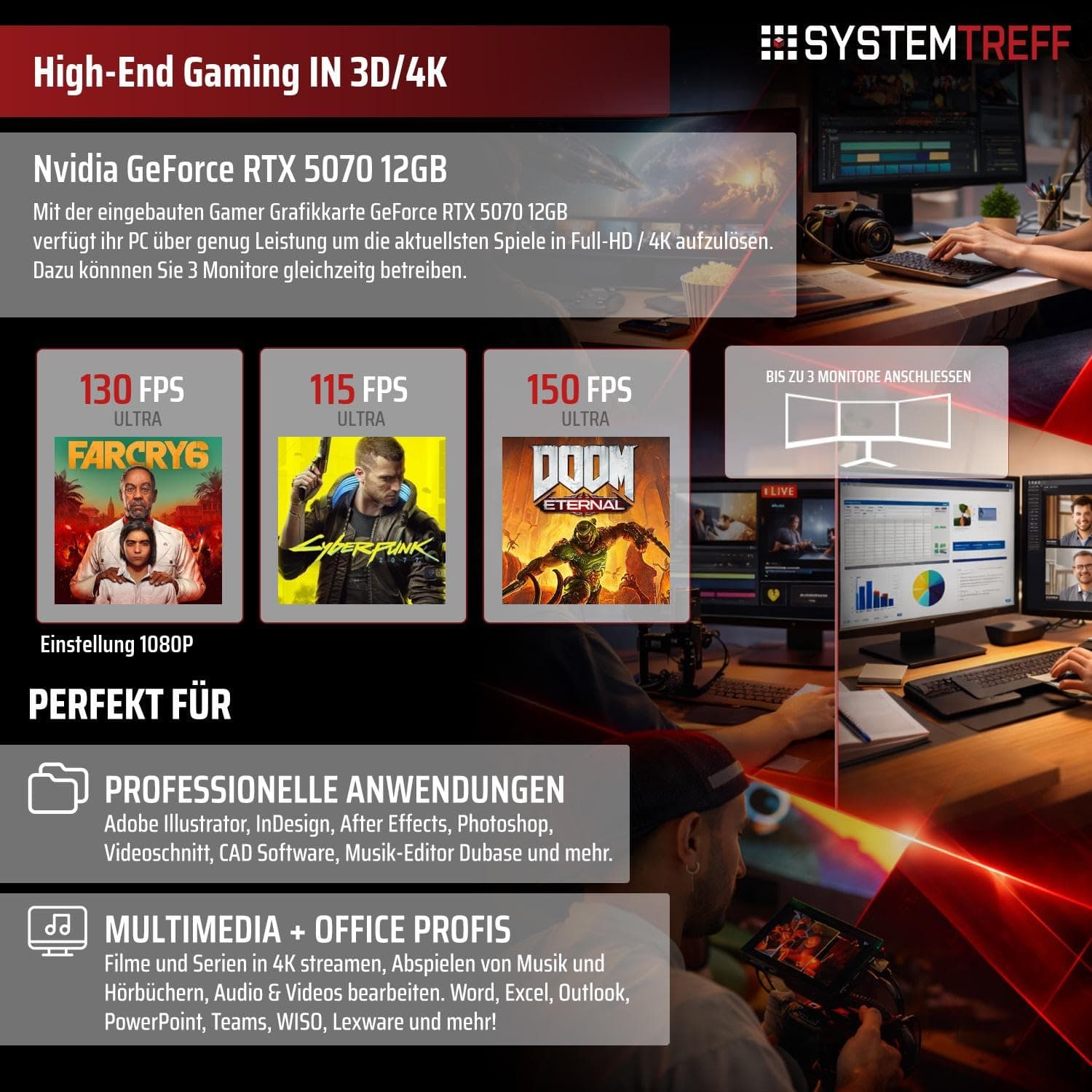 SYSTEMTREFF High-End Gaming PC AMD Ryzen 5 7500X3D 6x4.6GHz | Nvidia RTX 5070 12GB DX12 | 1TB M.2 NVMe | 32GB DDR5 RAM | Windows 11 | Desktop Computer Rechner für Gamer, Zocker & Streamer Bild 5