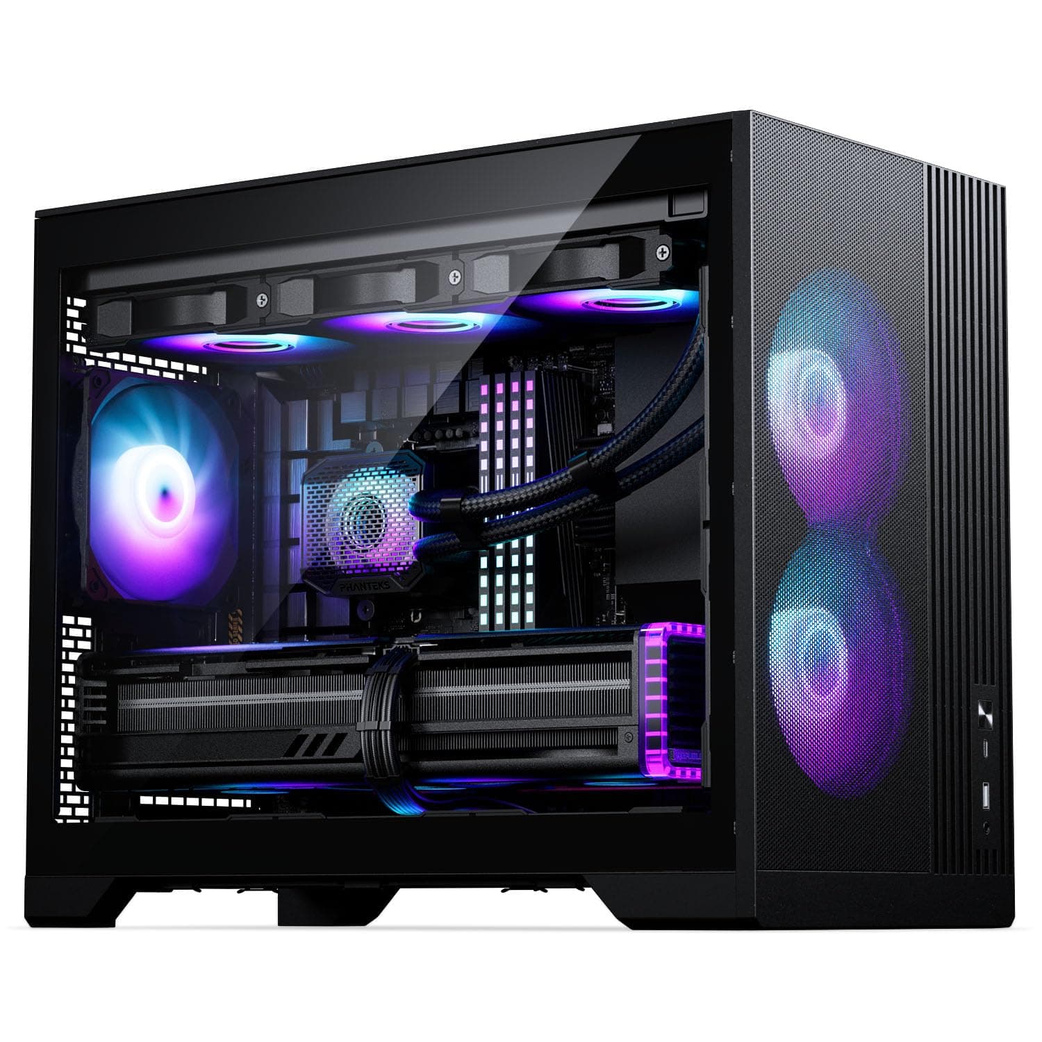 Phanteks XT M3 Mini-Tower PC-Gehäuse Schwarz – Kompaktes Micro-ATX Case mit Tempered Glass, Unterstützung für 360-mm-Radiator & 430-mm-Grafikkarten – mit 3X 120mm RGB Lüftern Bild 6